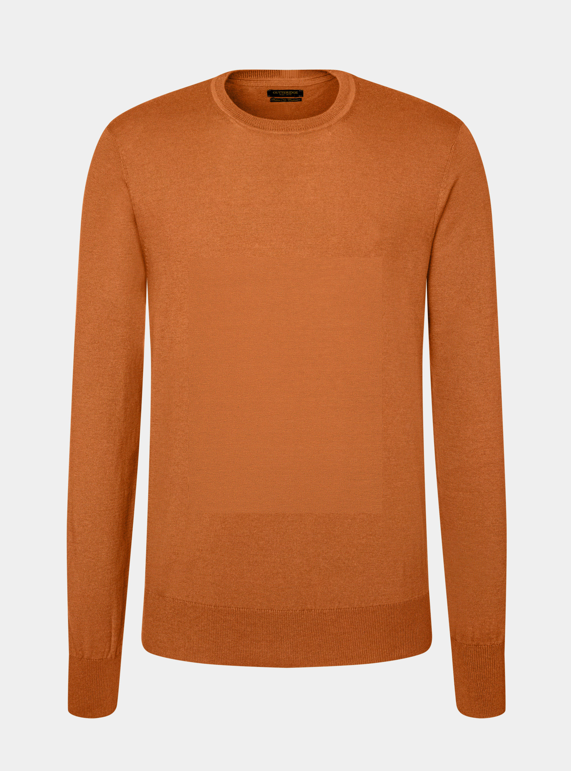 Pull &agrave; col ras du cou en soie et coton, ORANGE