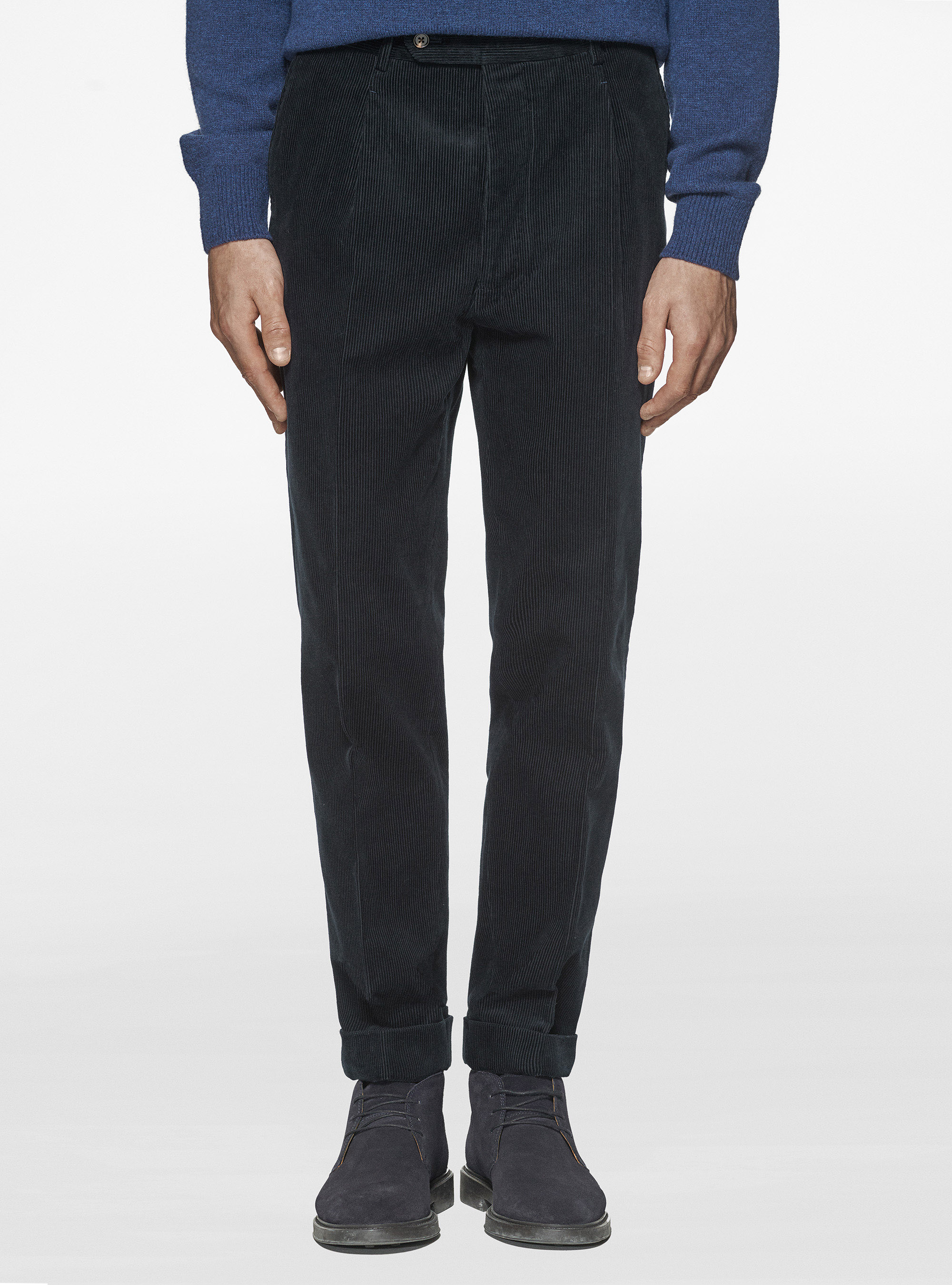 Corduroy trousers with elasticated waistband, NAVY BLUE