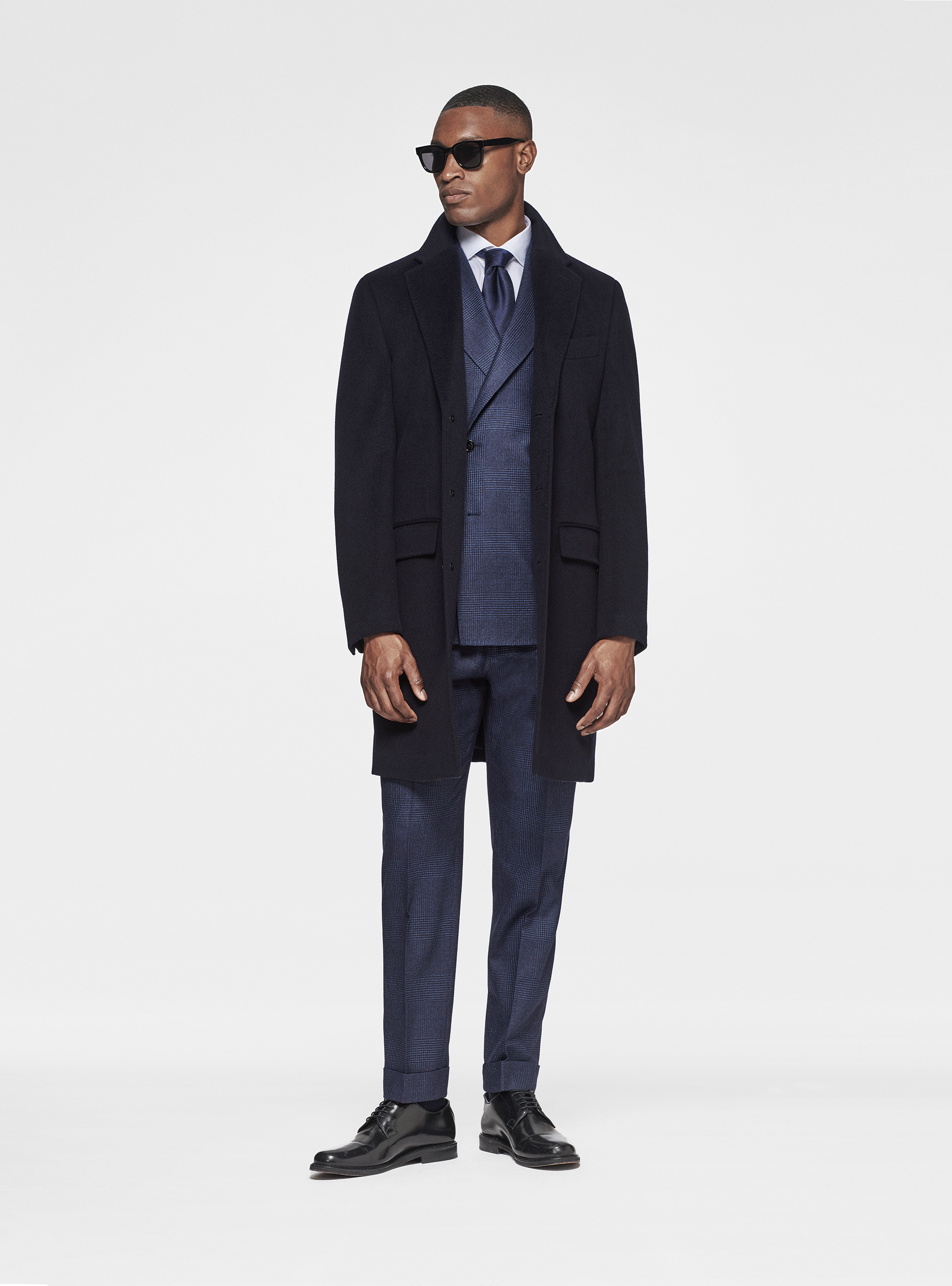 Wool and cashmere coat, NAVY BLUE