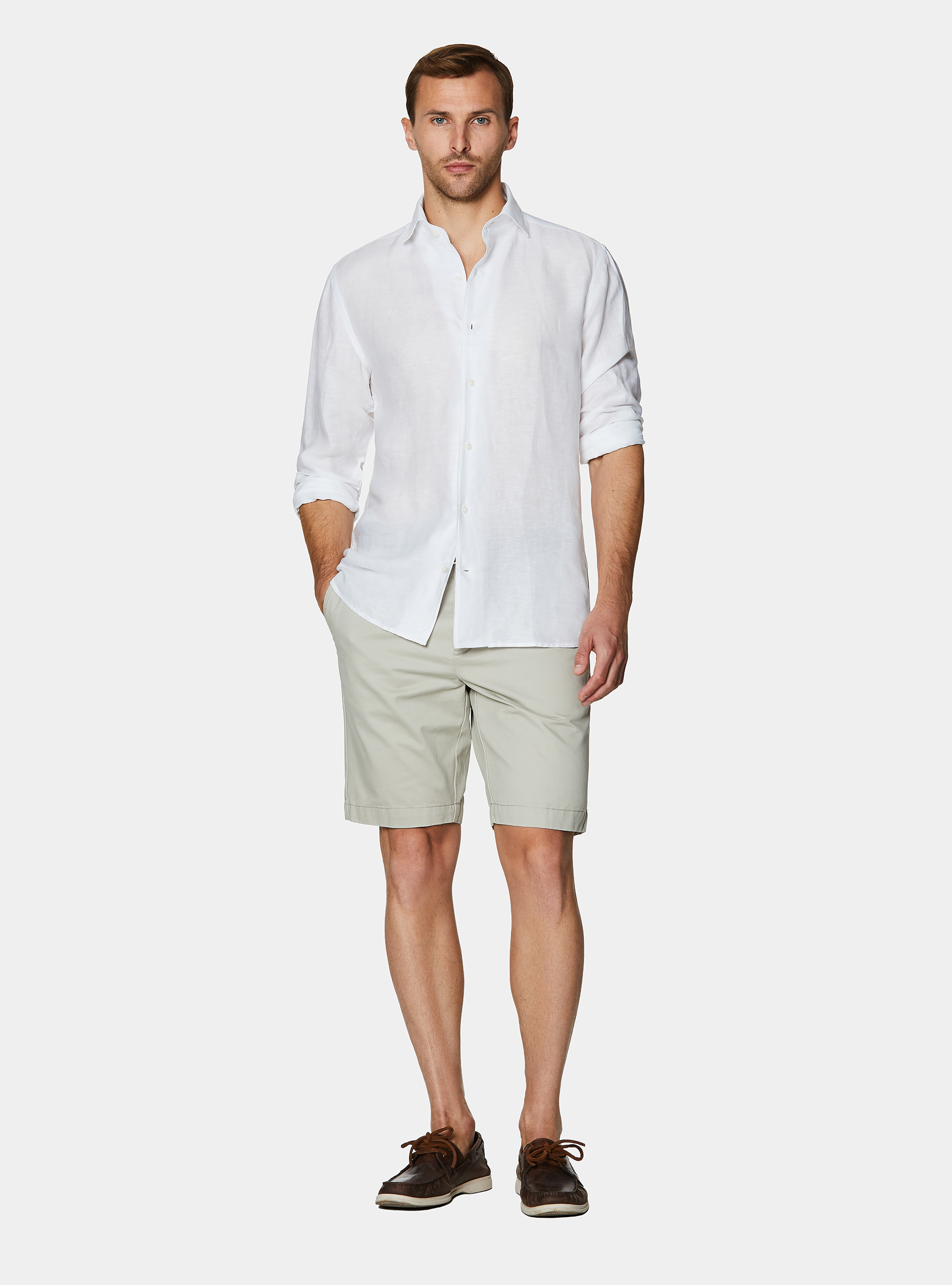 Chemise en lin lyocell avec patte de boutonnage, BLANC