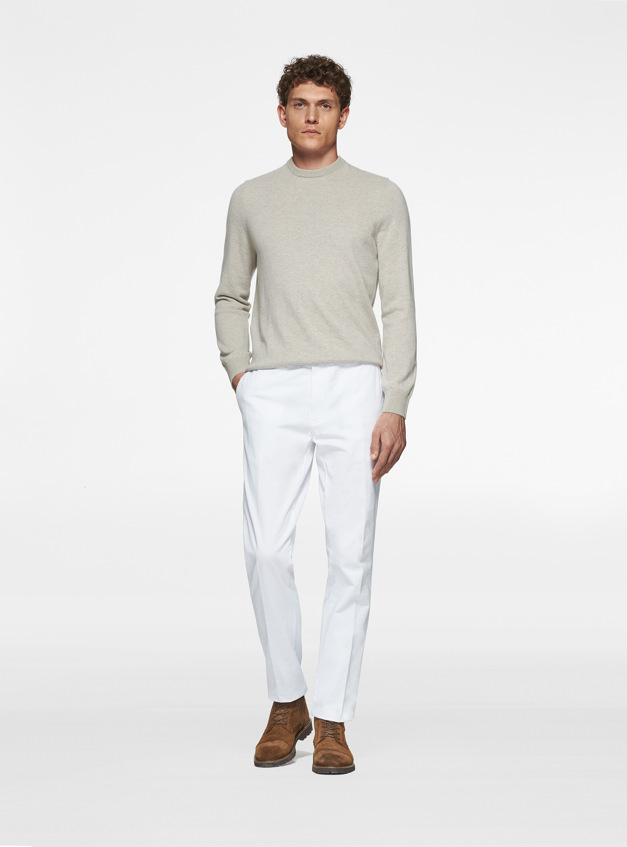 Maglia girocollo in cashmere, ECRU