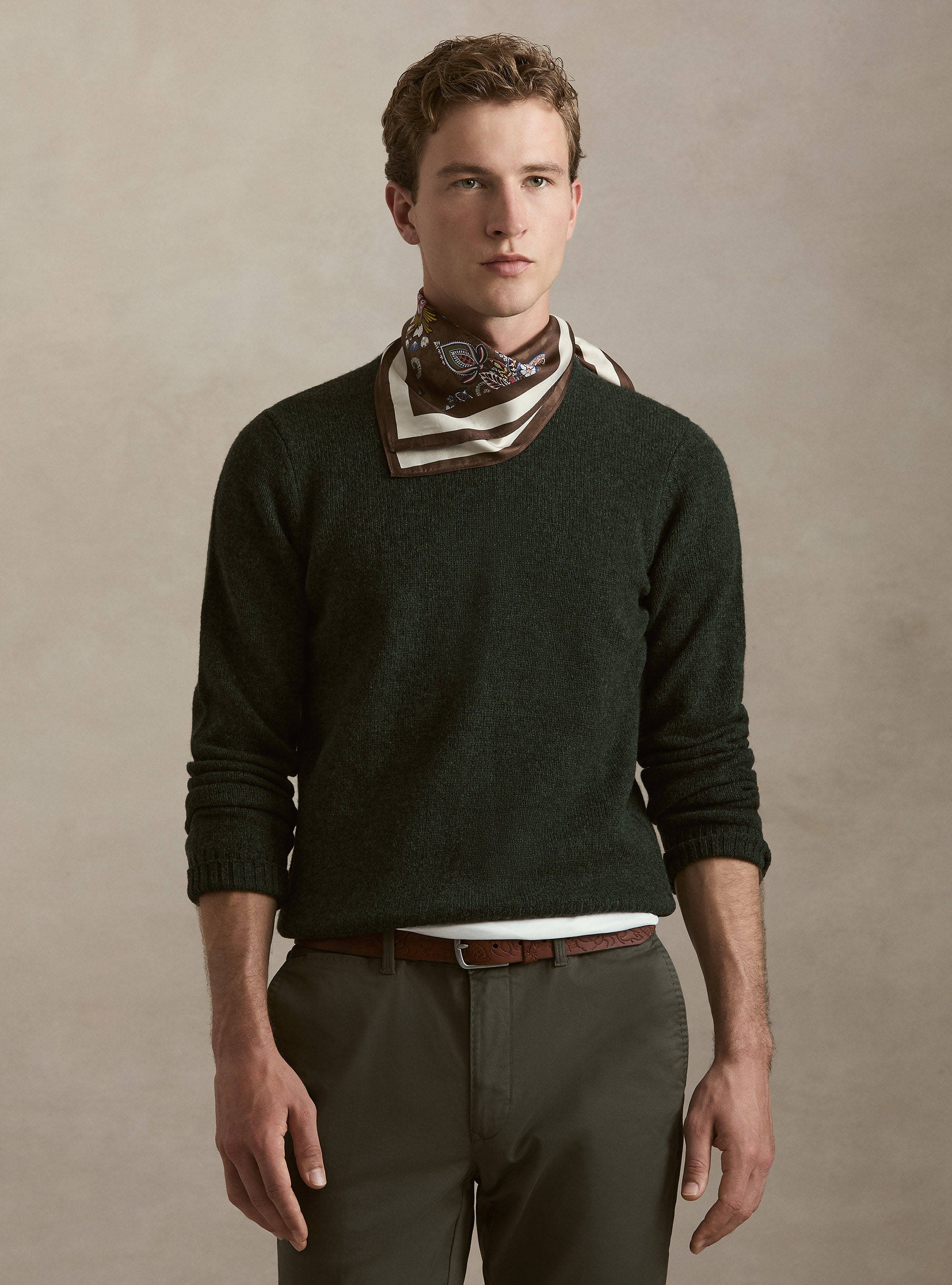 Pure Shetland wool crewneck sweater, GREEN