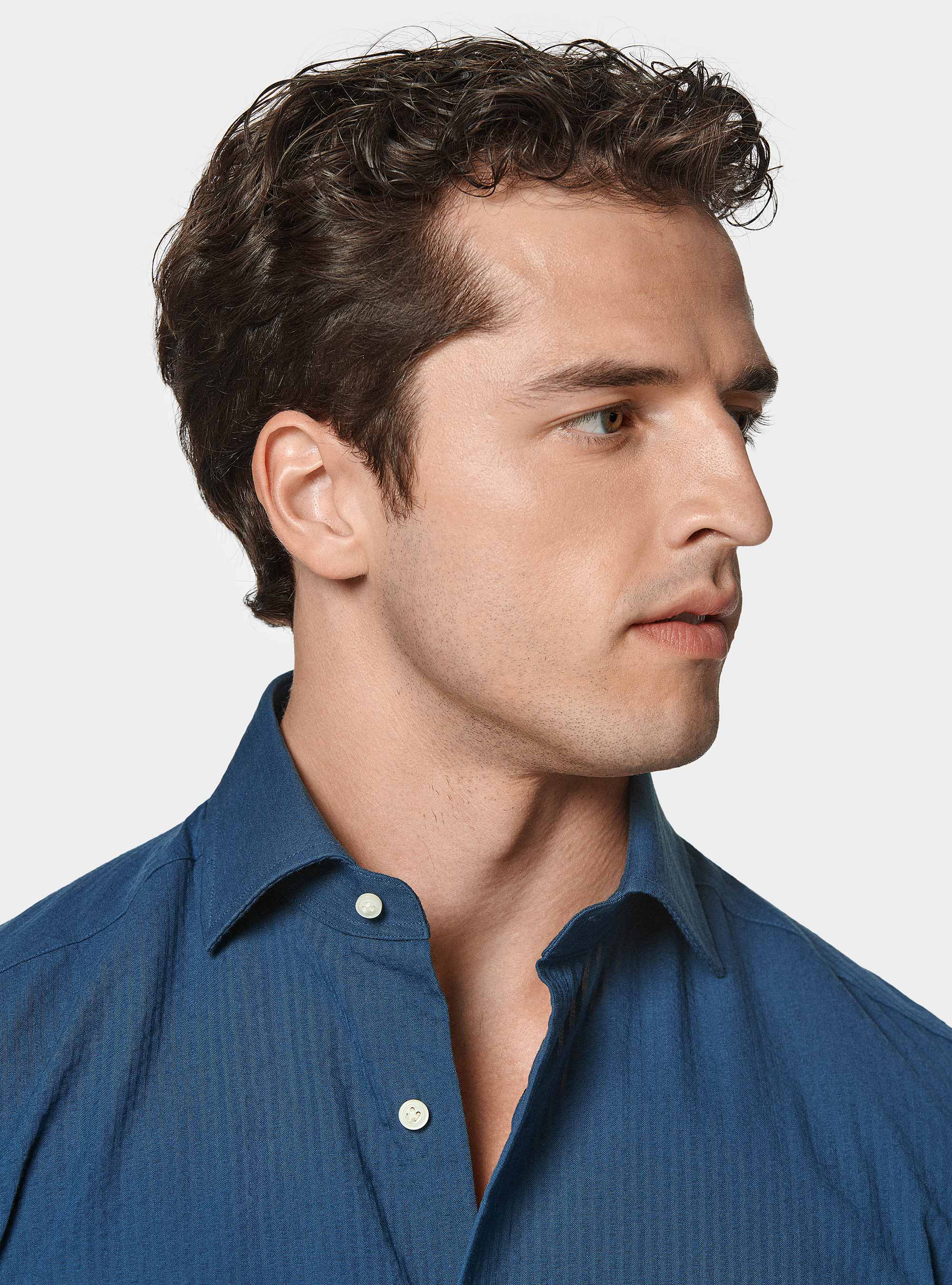 Pure cotton seersucker shirt, 0243C DENIM