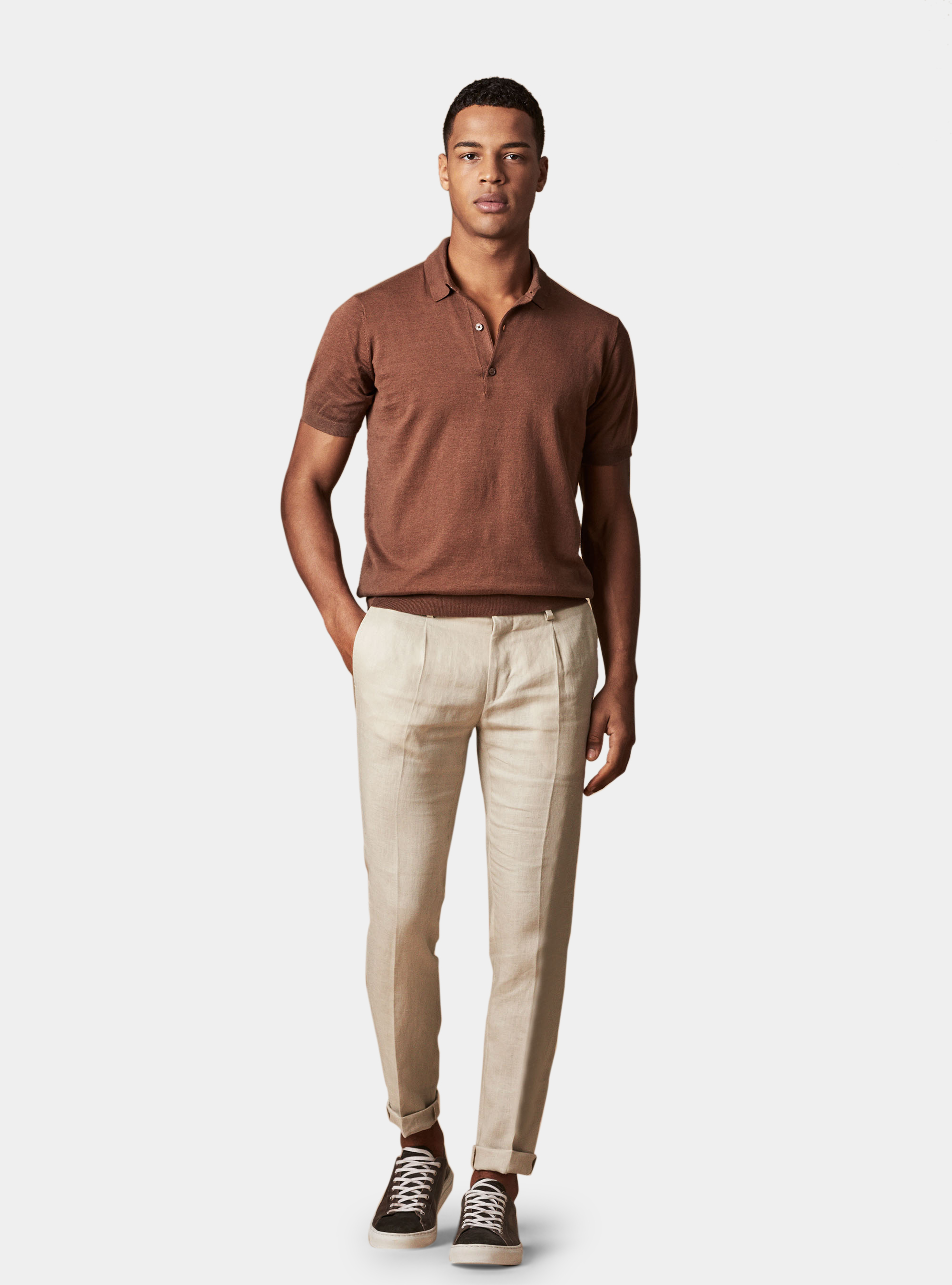 Fine twisted linen suit trousers, ECRU