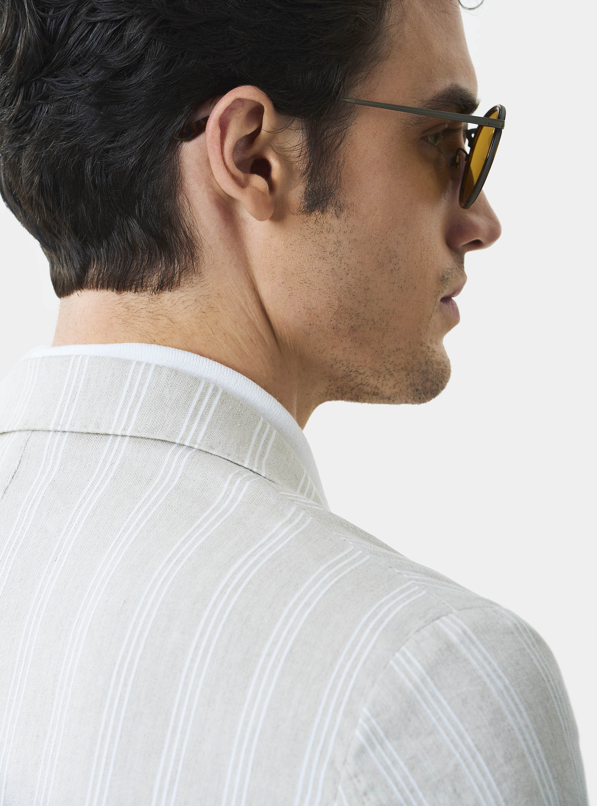 Giacca per abito in cotone e lino a righe, ECRU