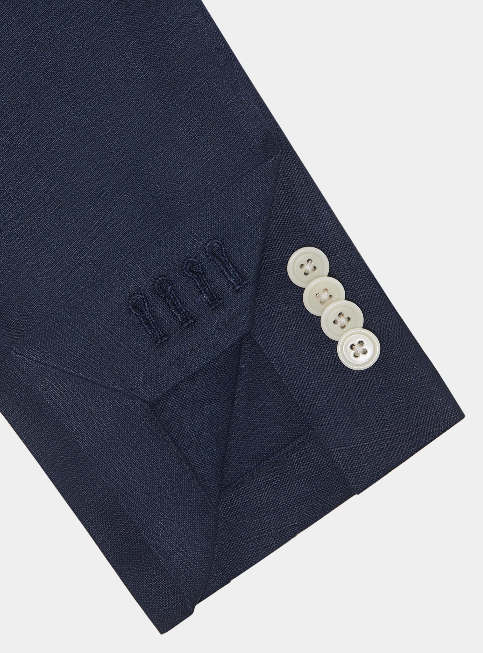 Giacca doppiopetto blue navy in puro lino, BLU NAVY