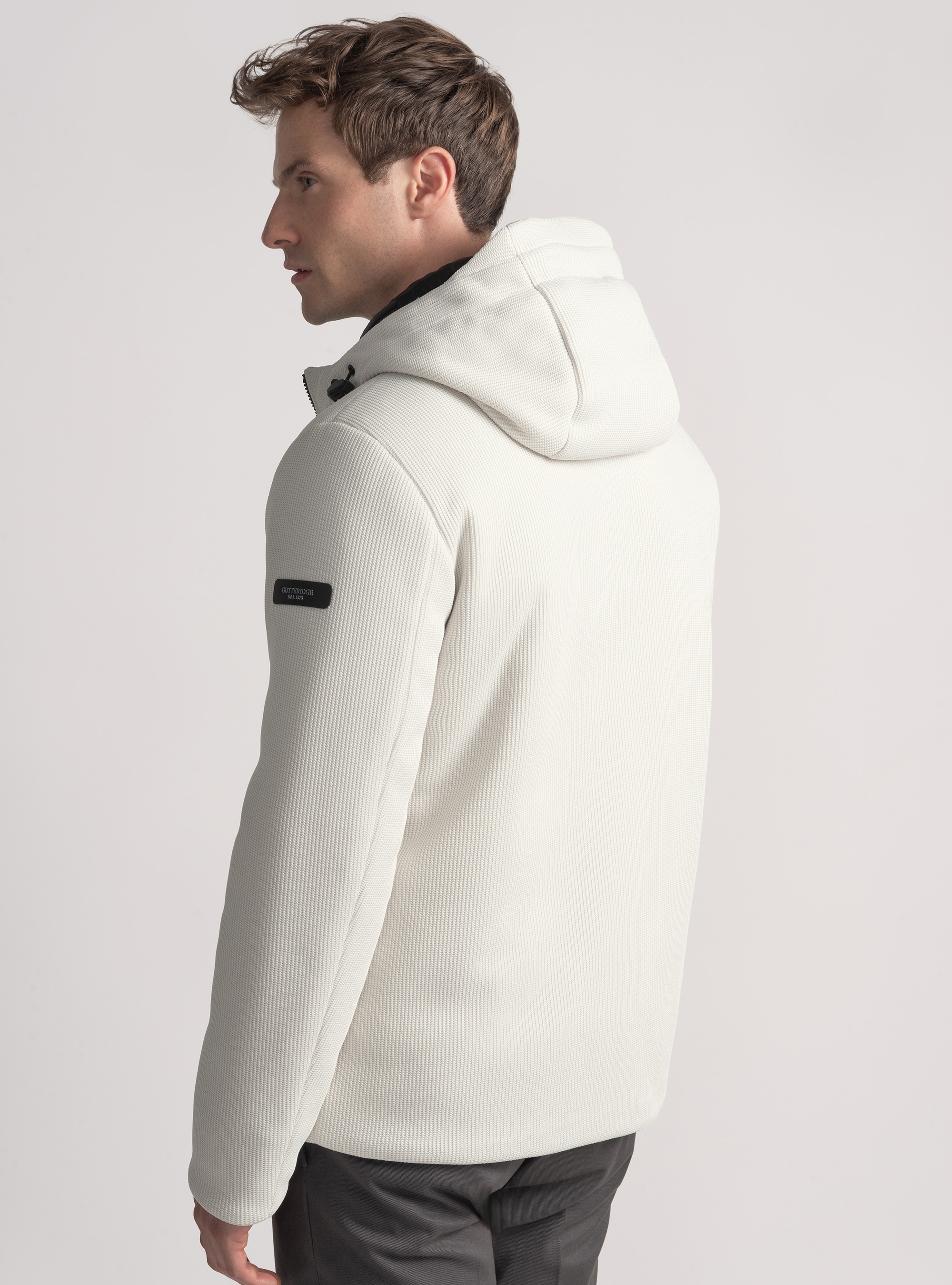 Padded technical jacket with hood, 0055C OFF WHITE