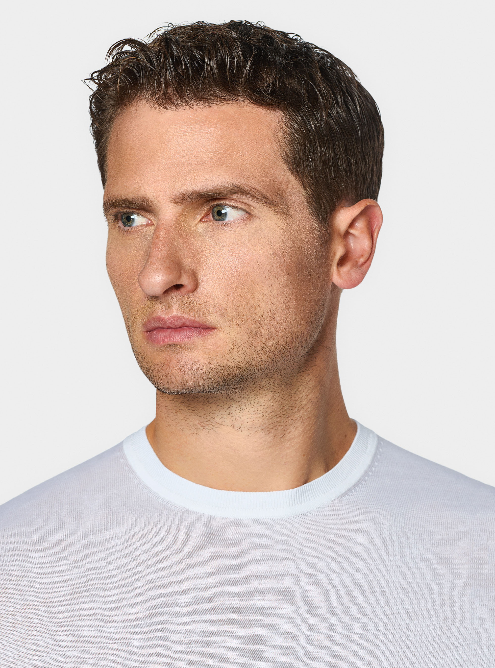 Maglia girocollo in cotone e seta, BIANCO