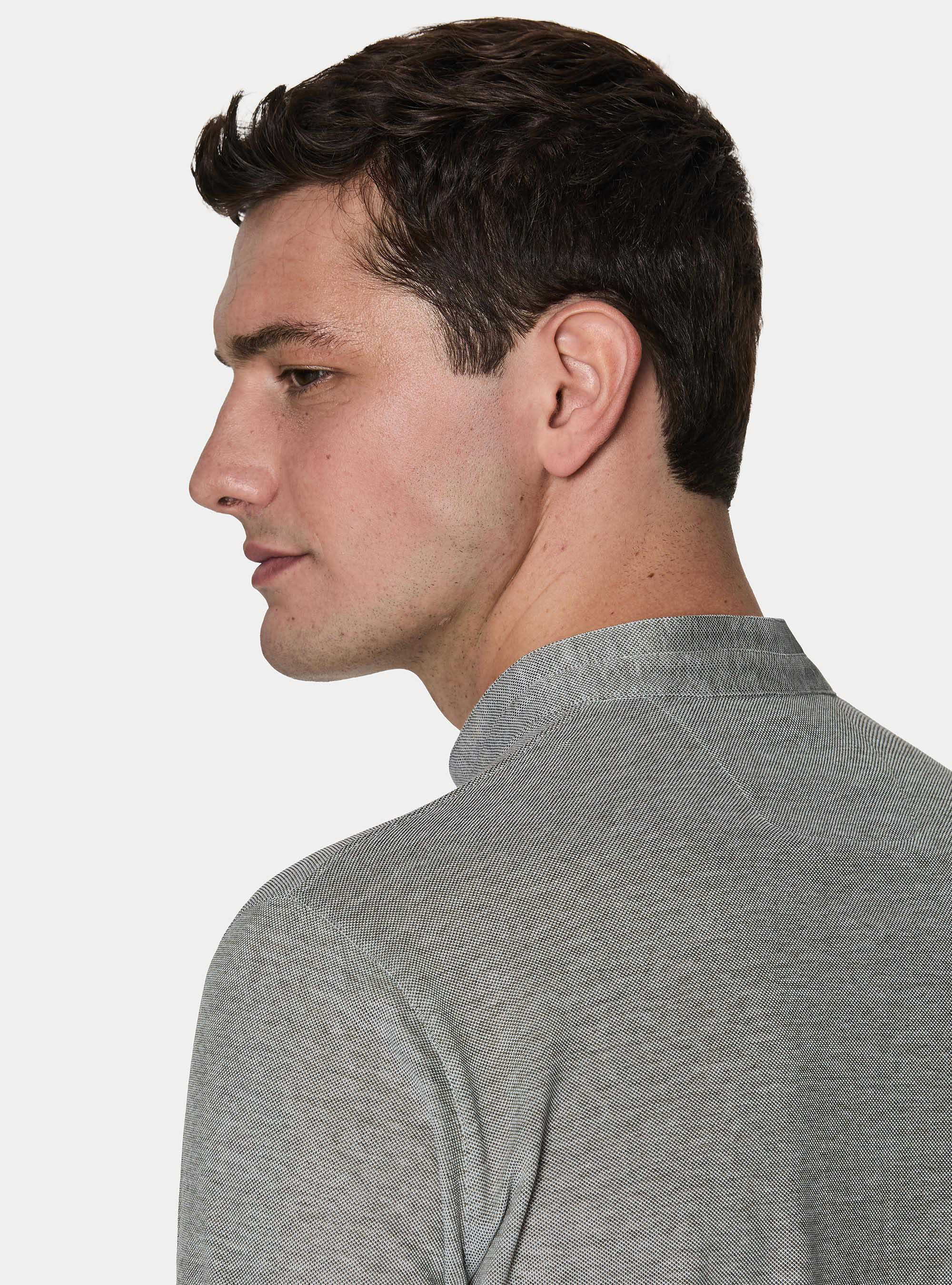 Polo shirt with Korean collar in stretch cotton blend, VERDE SALVIA 0604C
