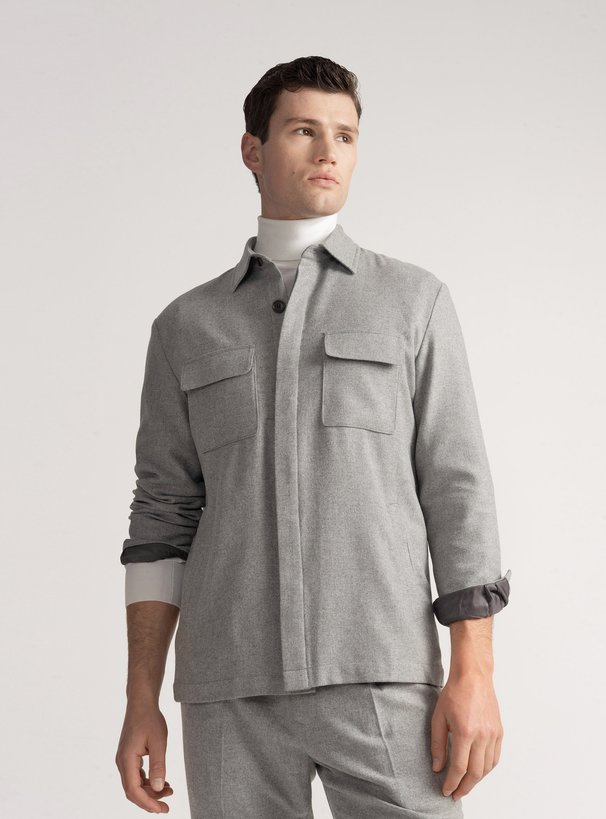 Giacca camicia leggera in misto lana, GRIGIO CHIARO