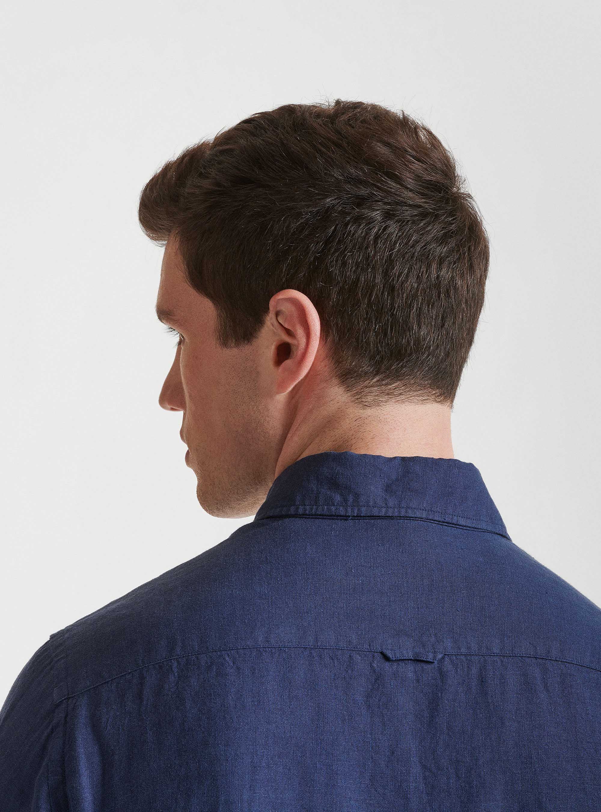 Semi-French collar shirt in pure linen, NAVY BLUE