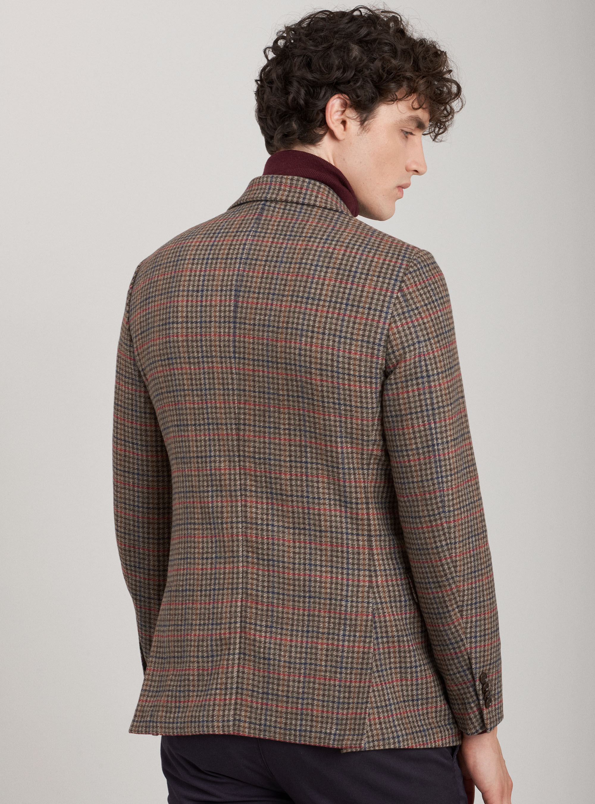 Prince of Wales blazer in wool and cashmere, BROWN
