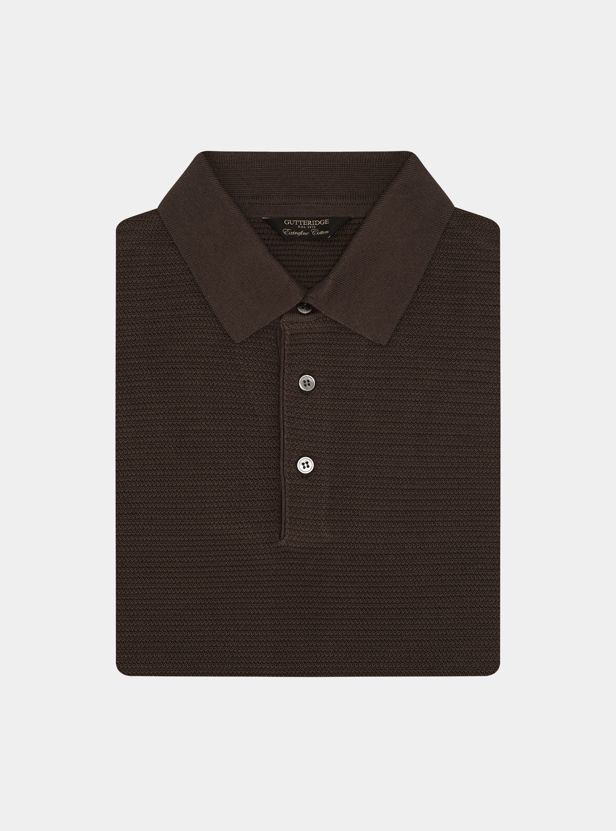 Textured cotton knit polo shirt, BROWN