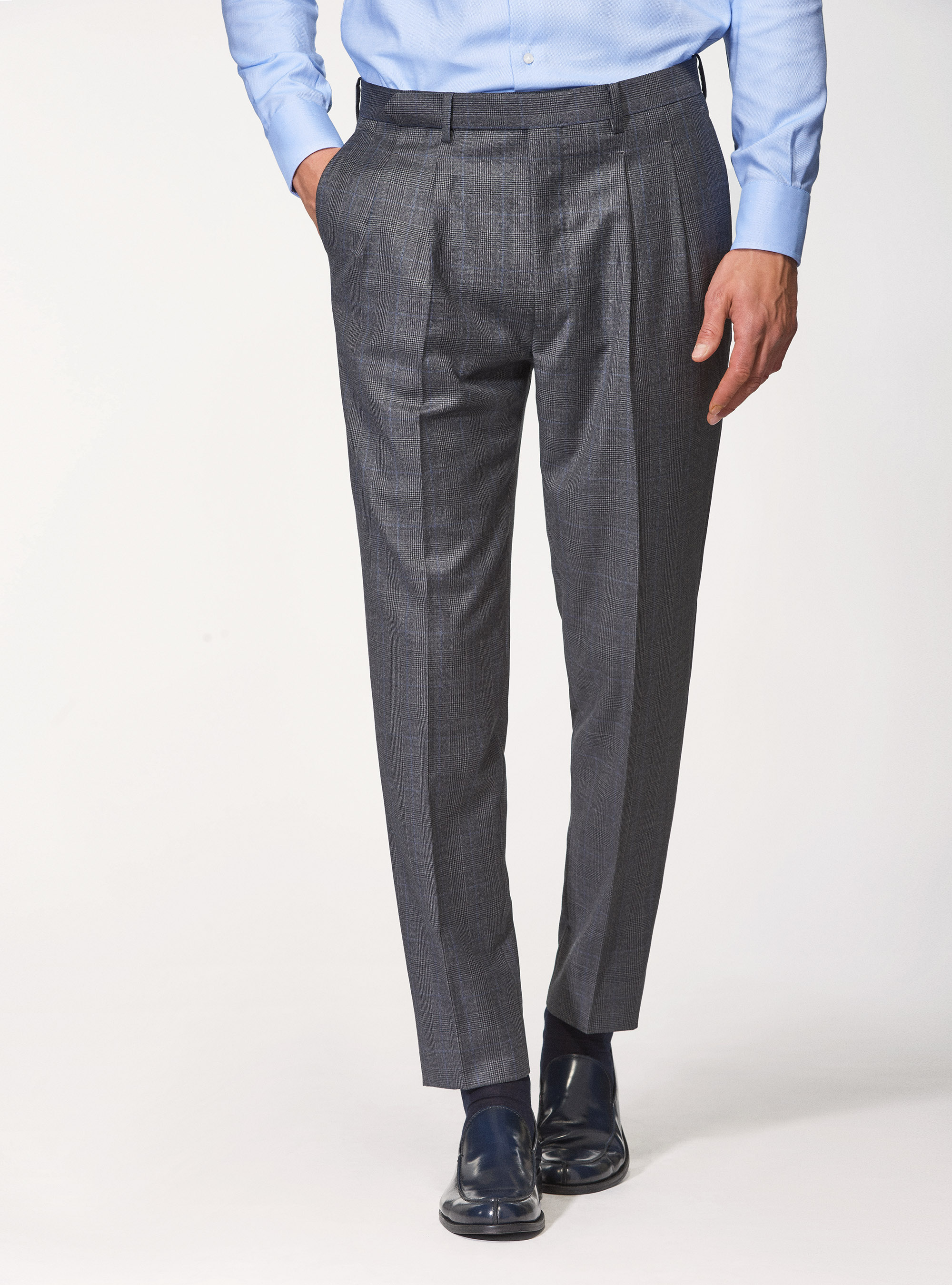 Pantaloni per abito principe di Galles in pura lana superfine 110's Vitale Barberis Canonico, ASFALTO