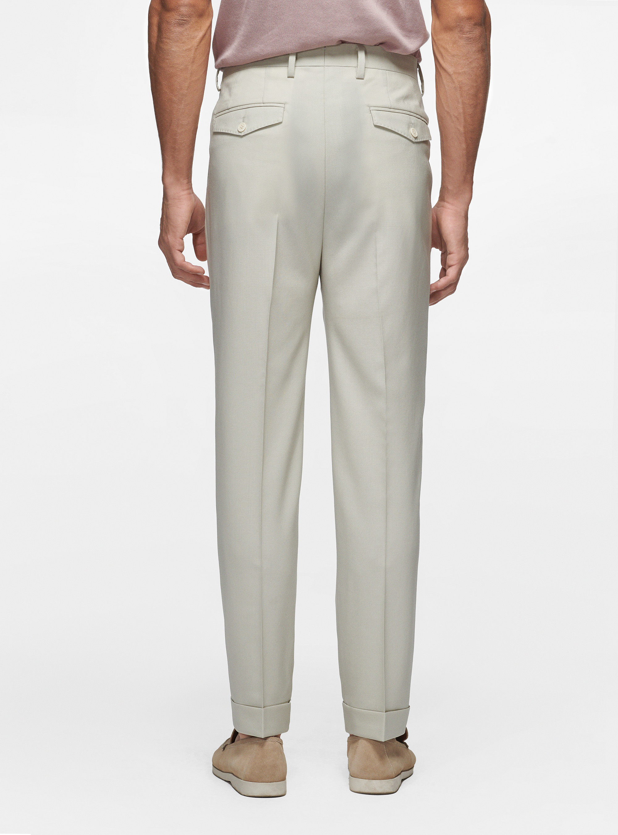 Pantalon à pinces en pure laine, CRÃ ME