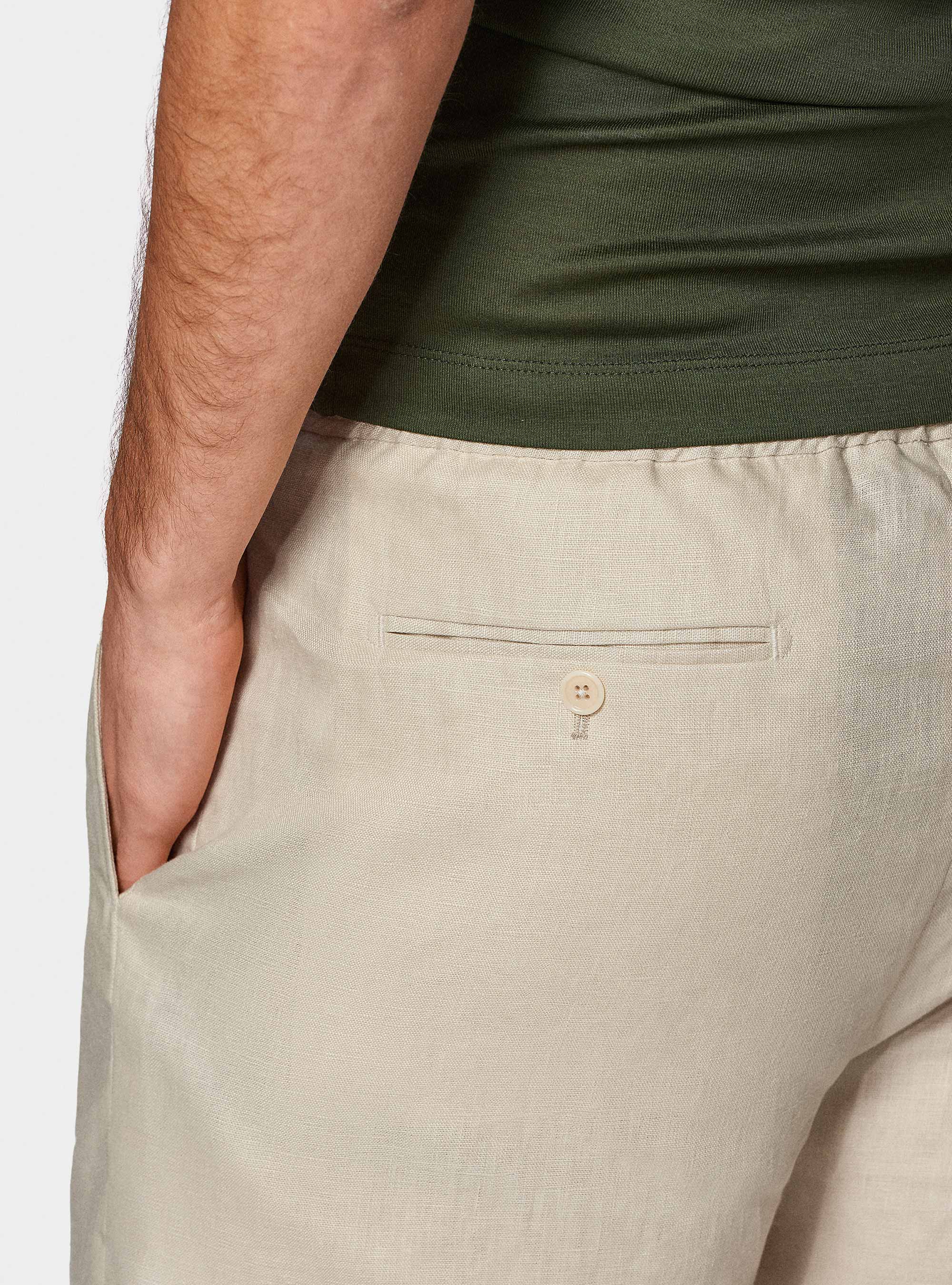 Pure linen bermuda shorts with elastic band, ECRU