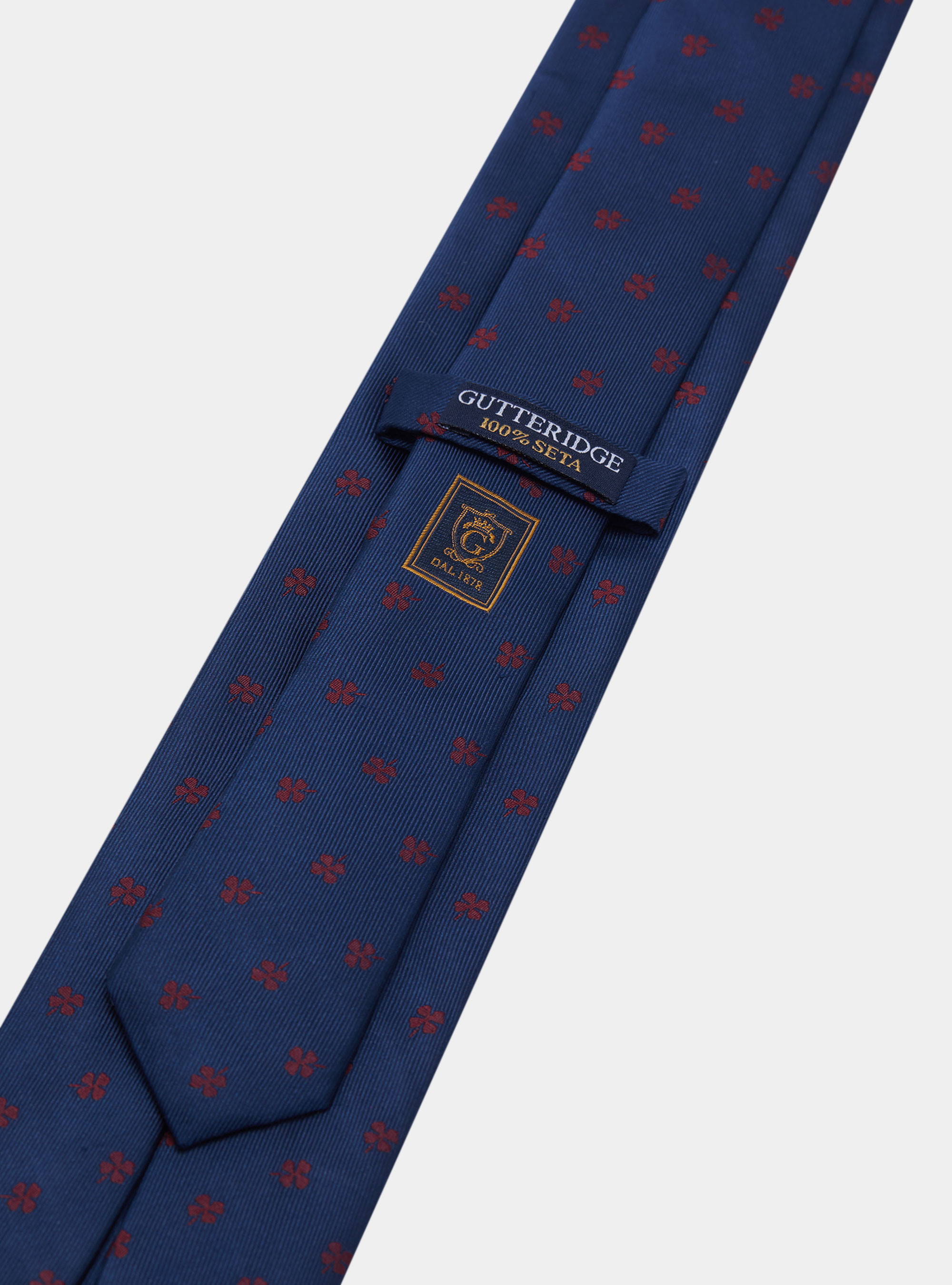 Silk twill tie with four-leaf clovers, NAVY/BORDEAUX B054
