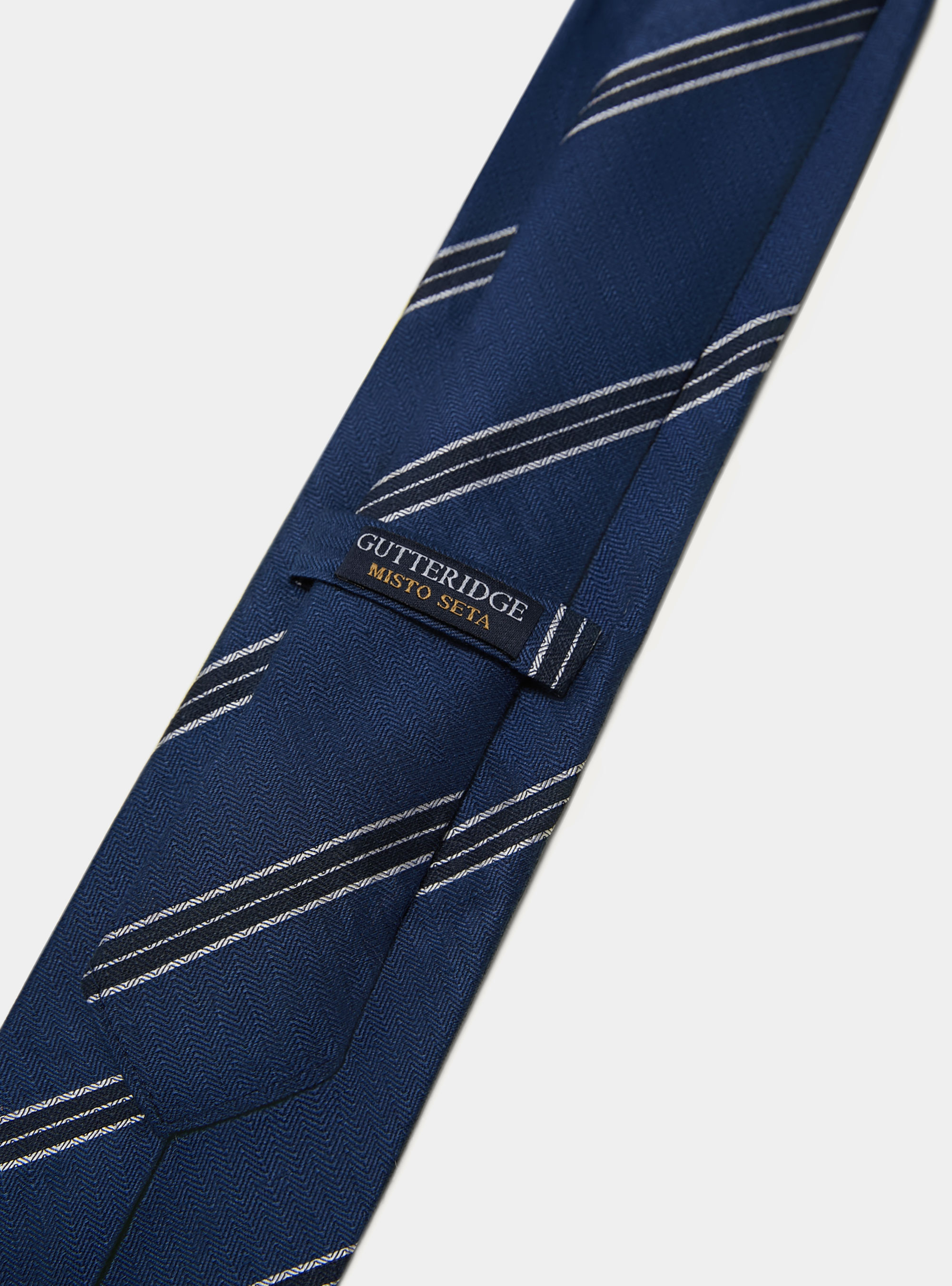 Cravate rayée en soie et lin à chevrons, BLEU