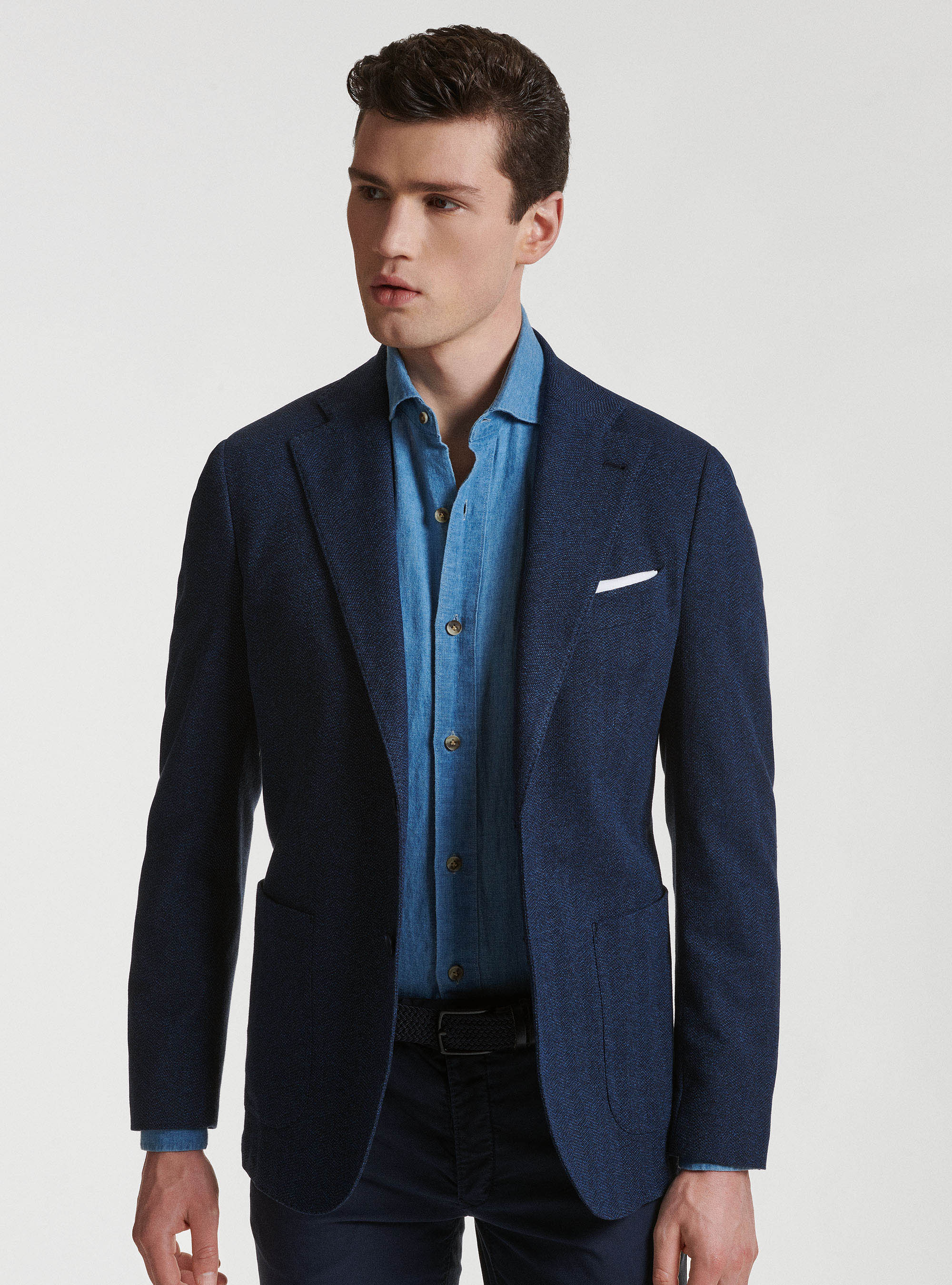 Giacca spigata in jersey di cotone, BLU NAVY