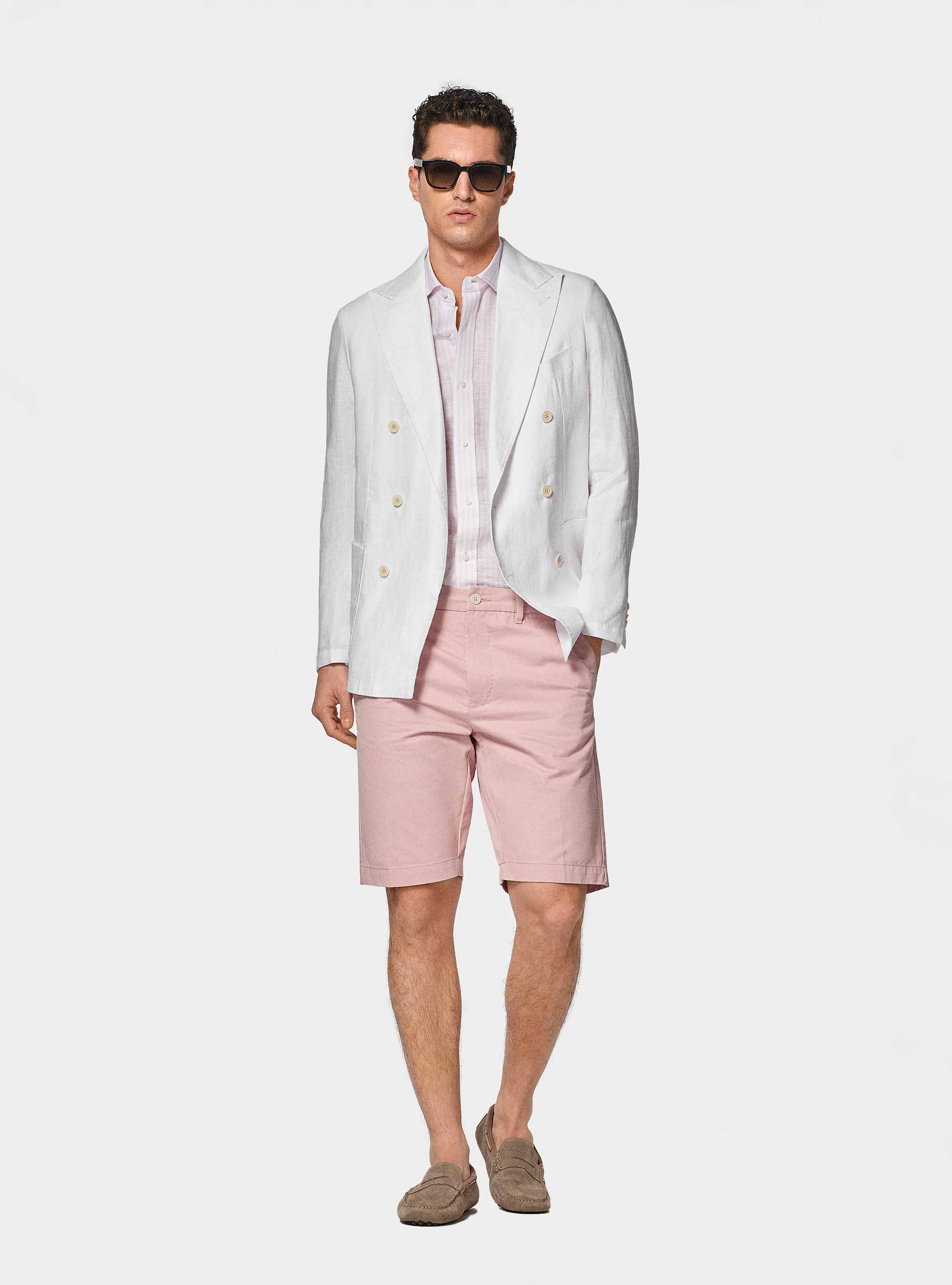 Pure linen double-breasted blazer, WHITE