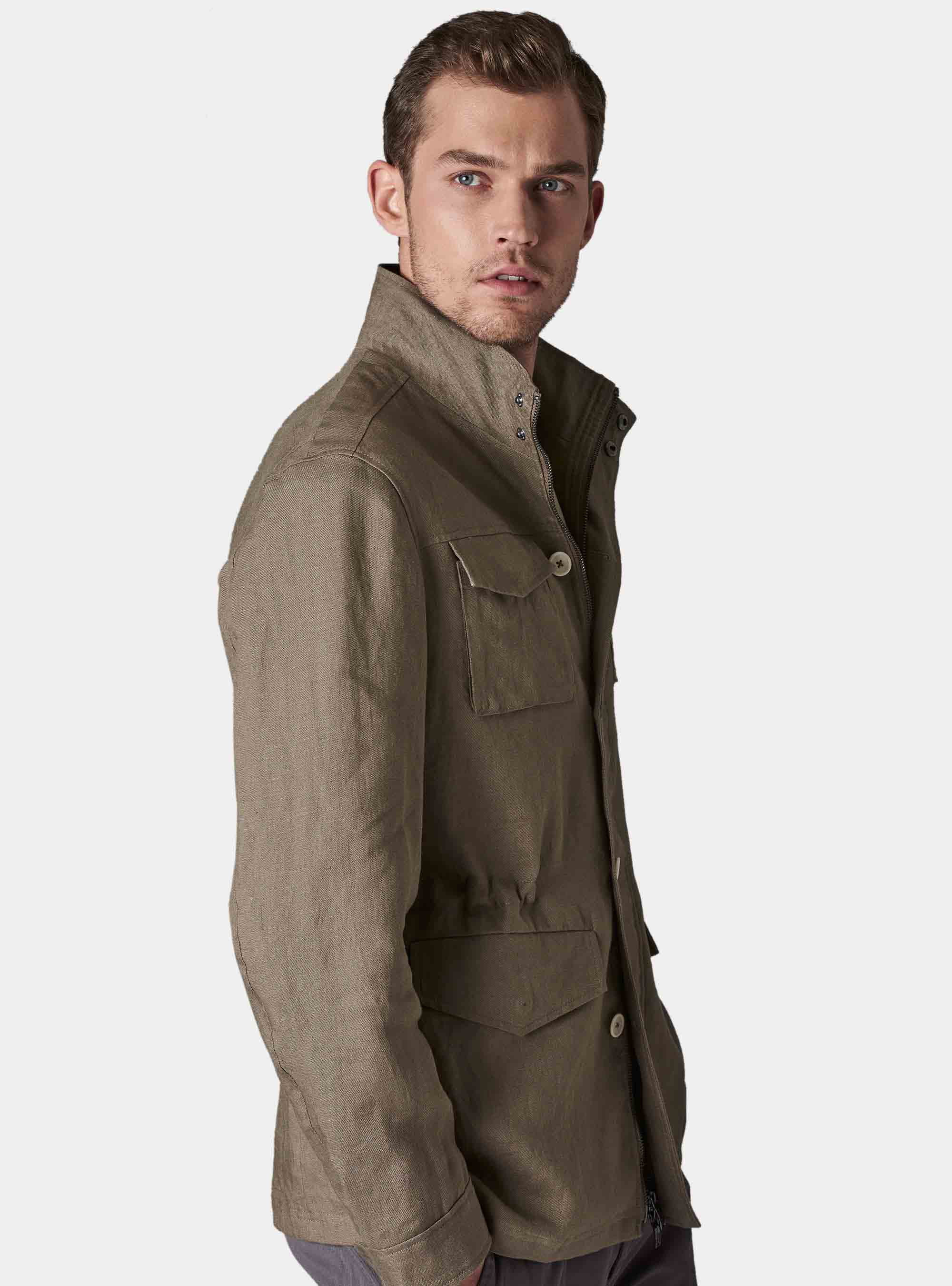 Giubbino in puro lino, FANGO