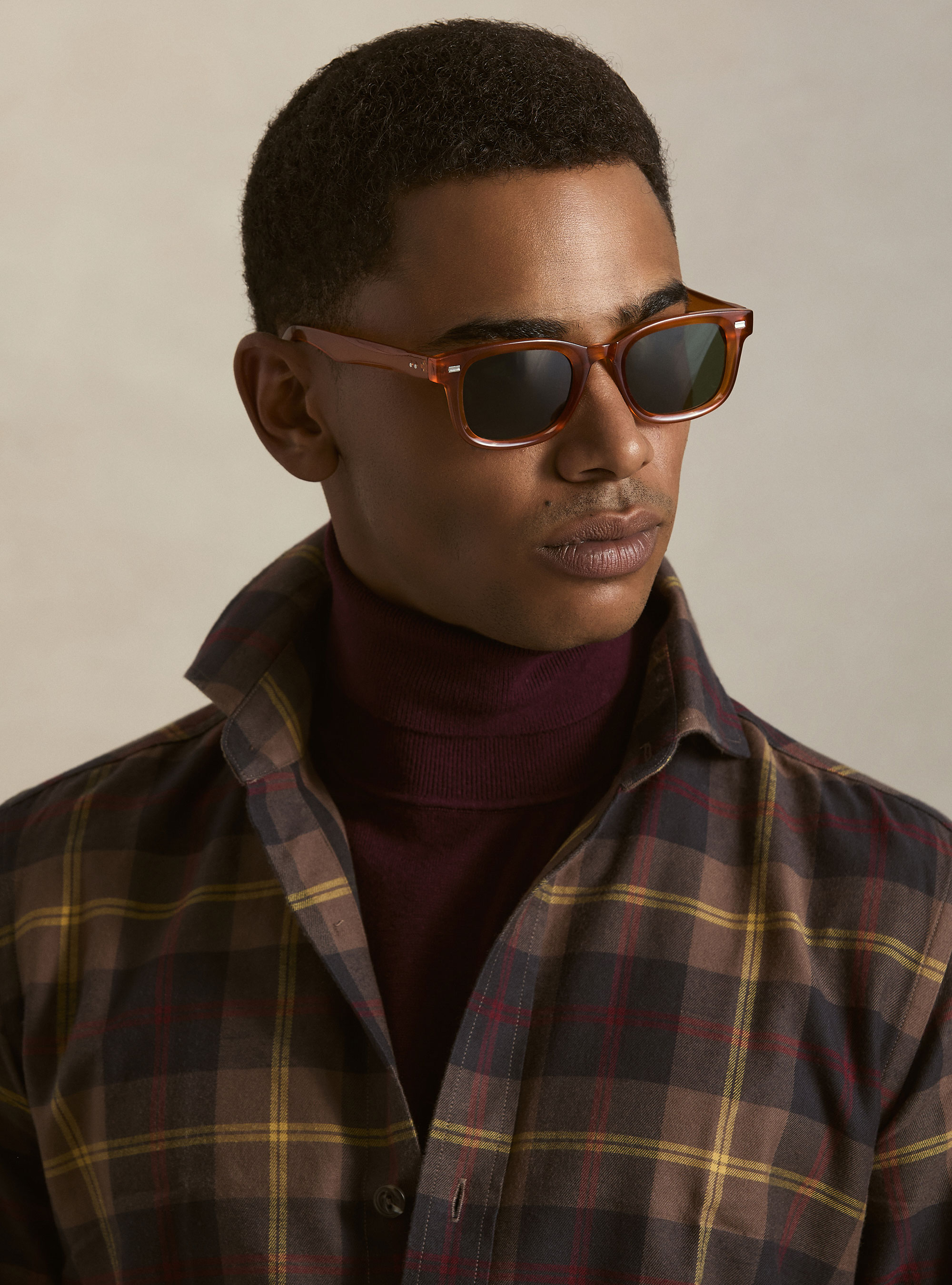 Relaxed-fit checked cotton-blend shirt, BROWN