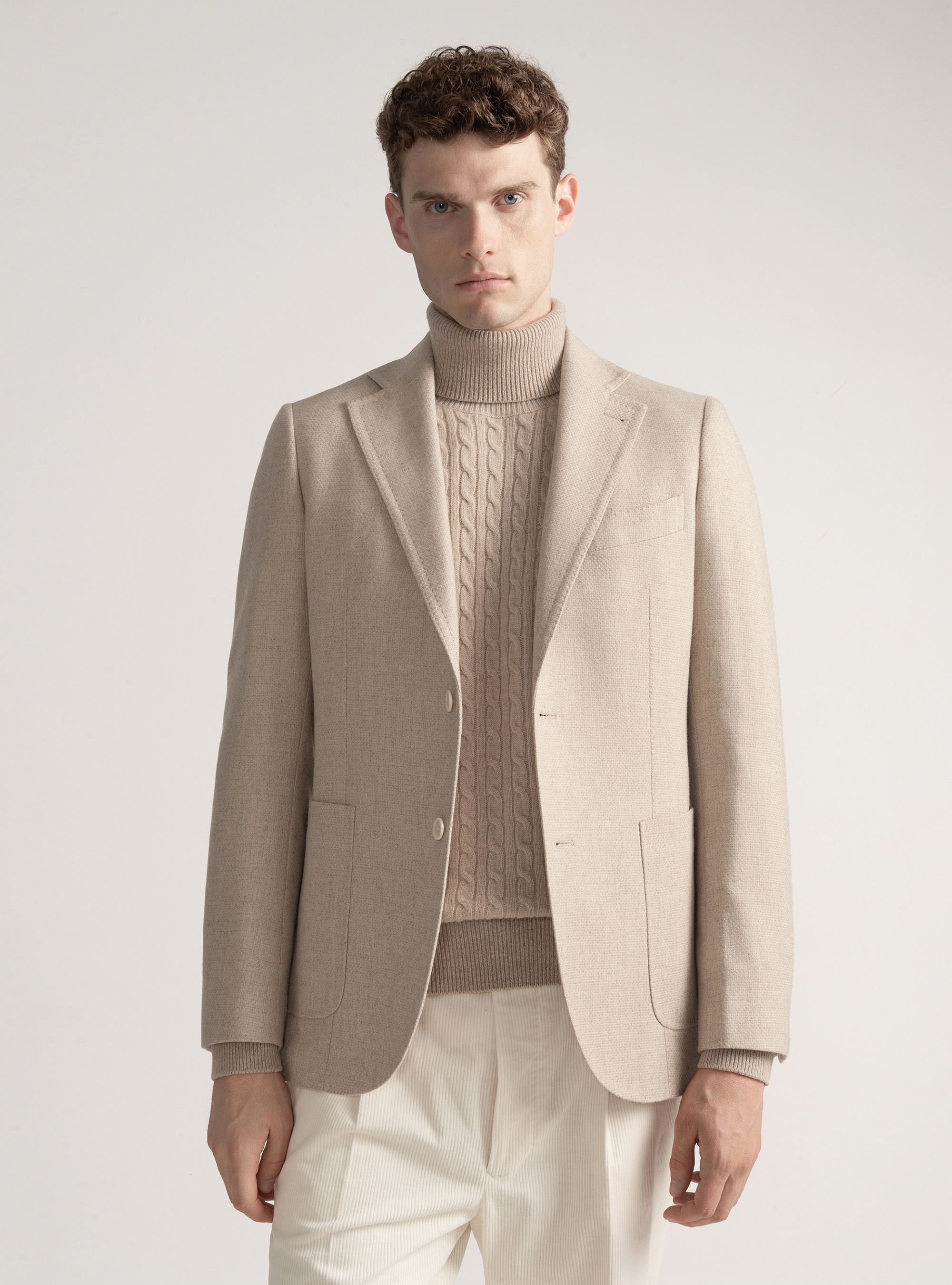 Giacca hopsack in lana cotone e cashmere, ECRU