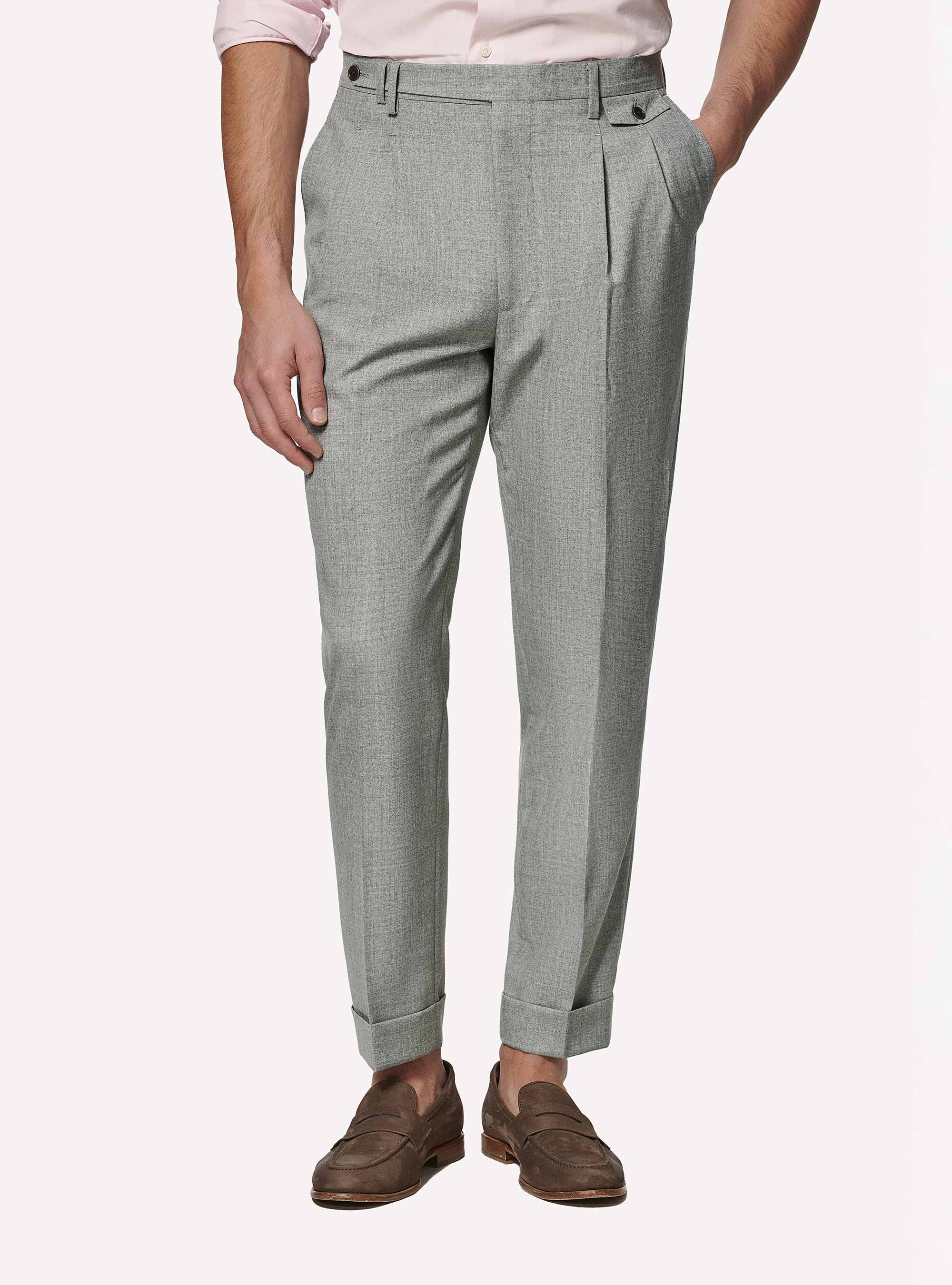 Pantaloni doppia pince in pura lana Vitale Barberis Canonico, GRIGIO CHIARO MELANGE