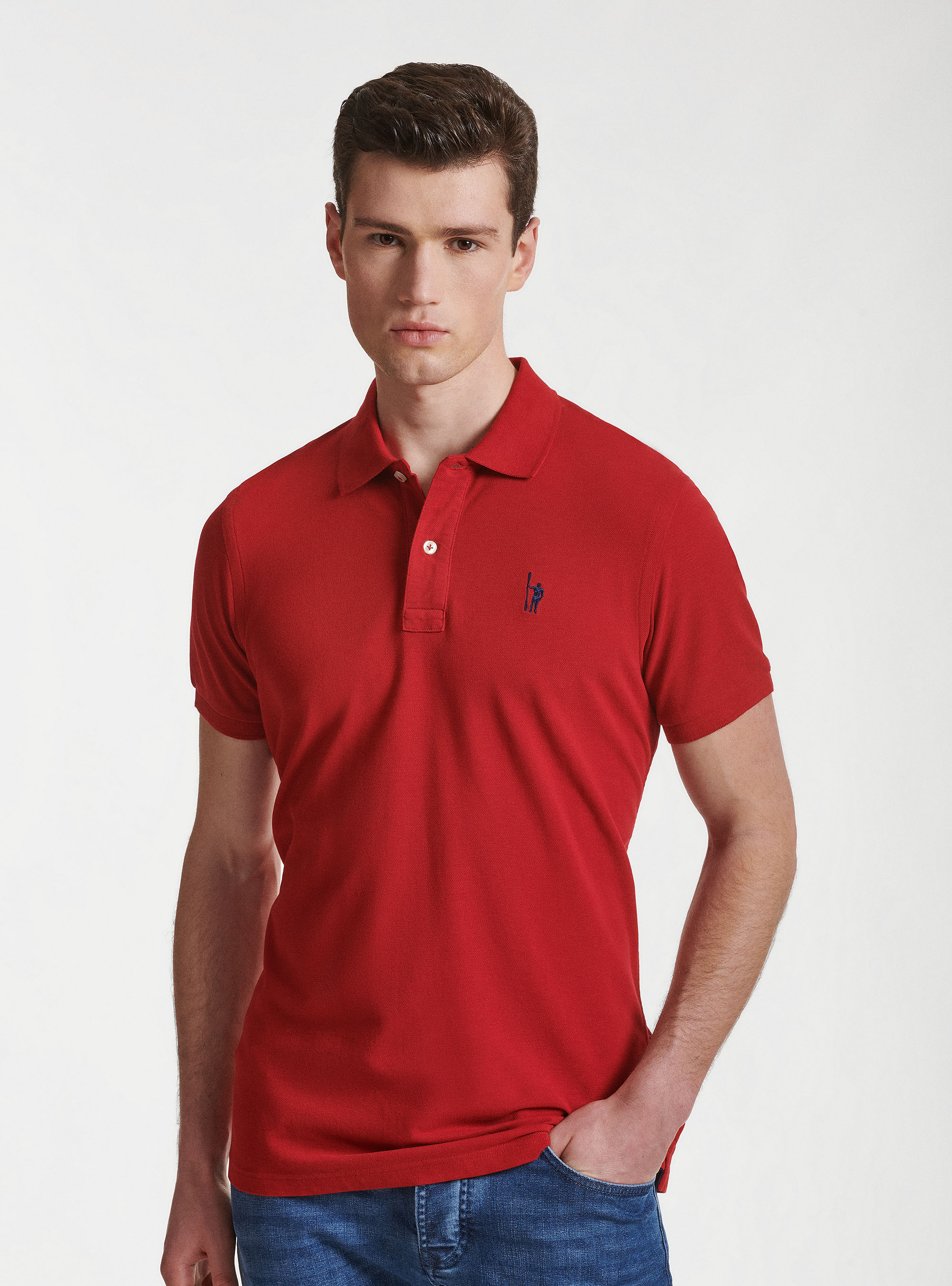 Polo en piqu&eacute; avec broderie, ROUGE