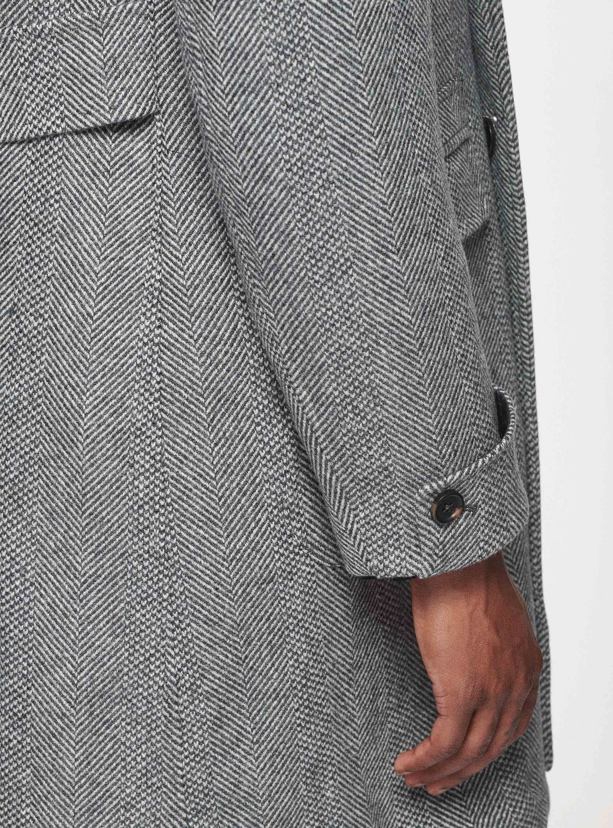 Double-breasted coat in herringbone wool blend, LIGHT GREY MELANGE