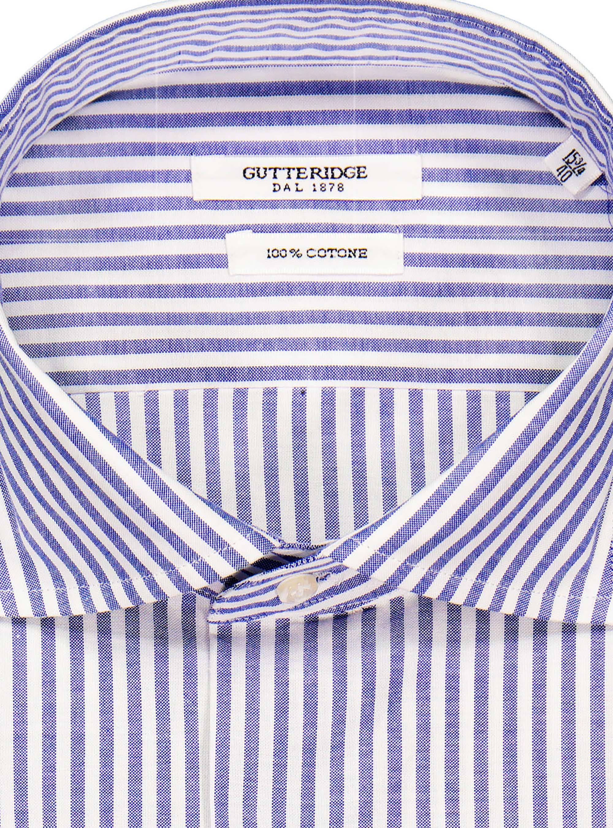 Striped panama cotton french collar shirt, BLUE