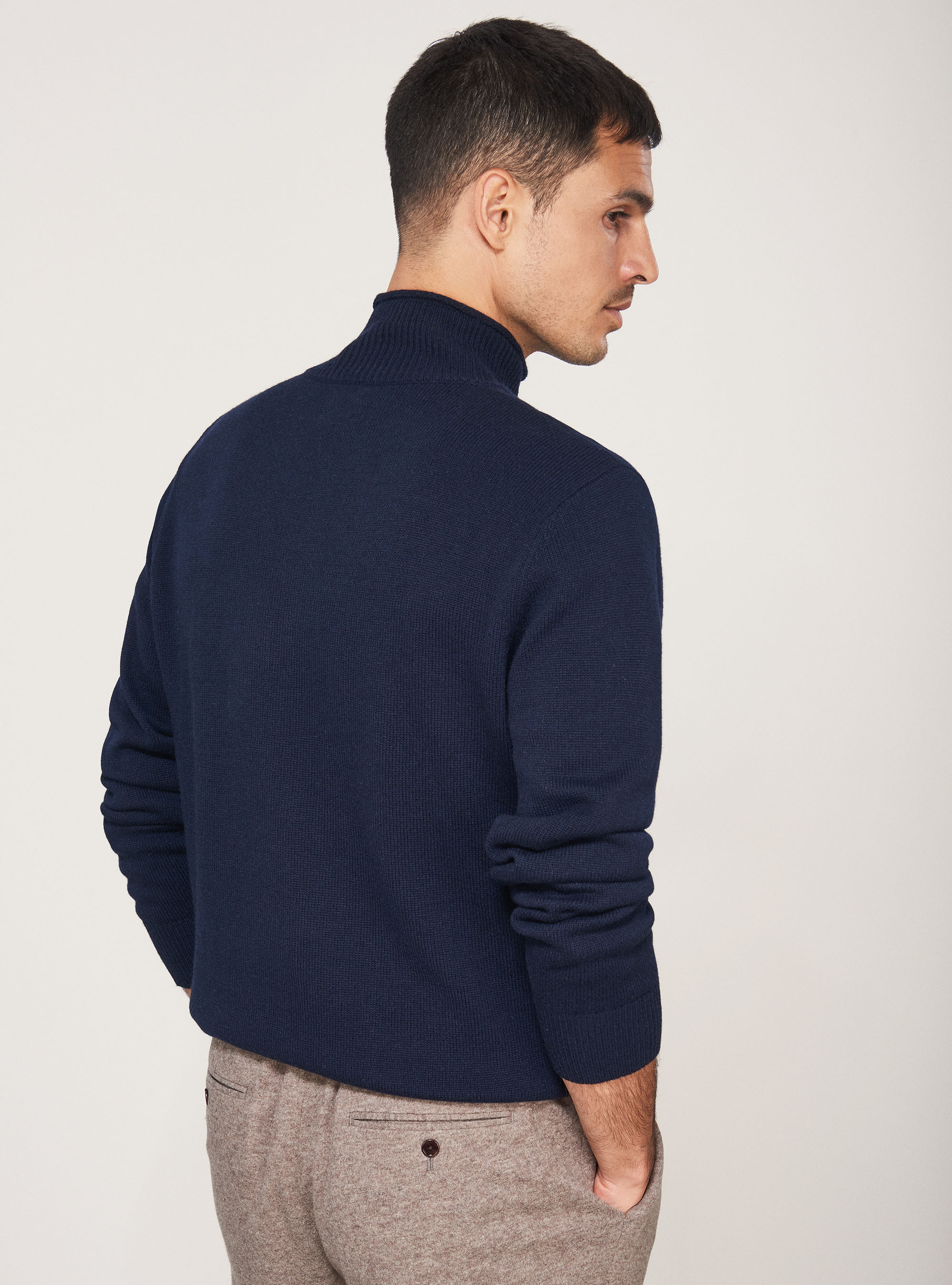 Maglia mezzo collo in lana cashmere, BLU NAVY