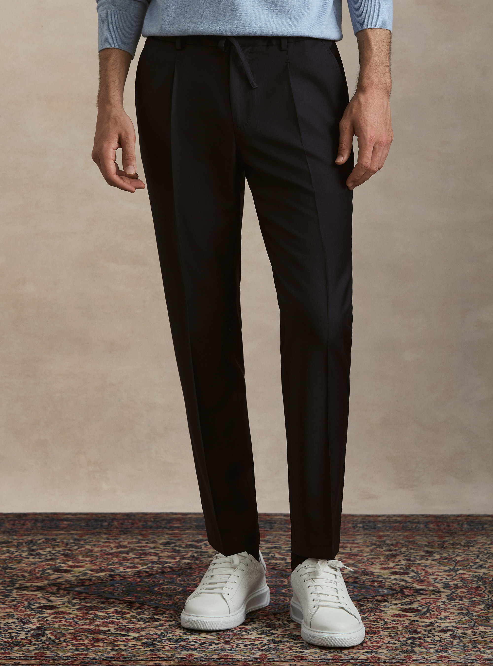 VBC wool drawstring trousers, NAVY BLUE
