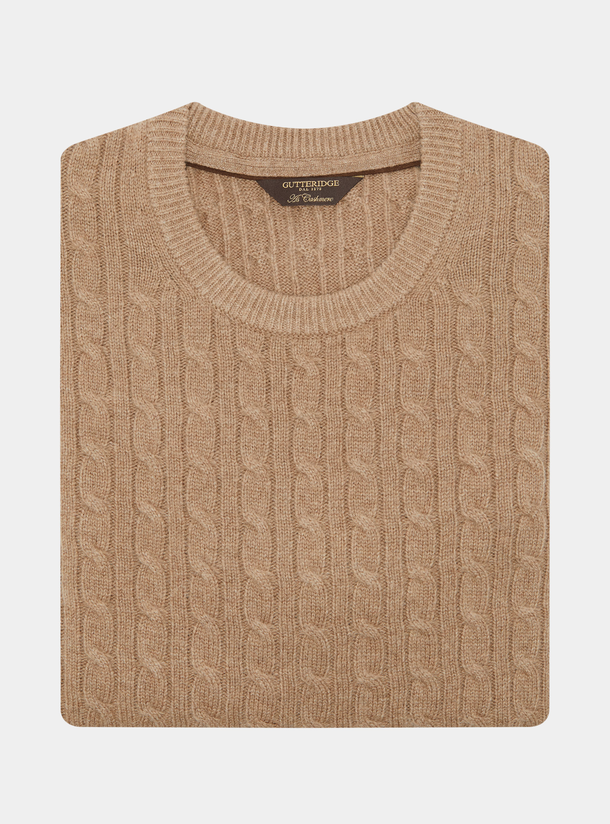 Crew-neck sweater with wool and cashmere braid, CAMMELLO 0570C