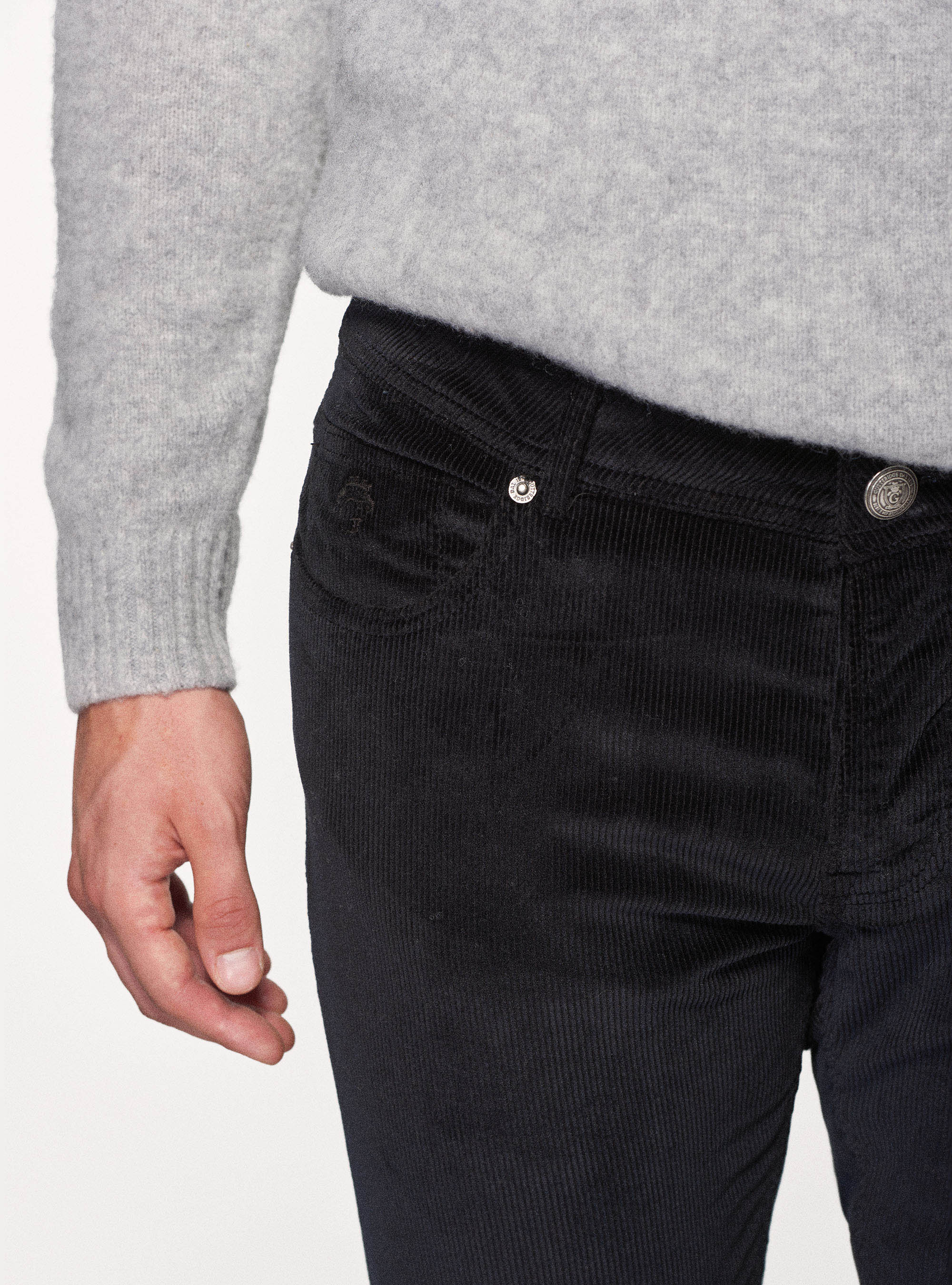 Pantalones de cinco bolsillos en terciopelo de algodón elástico, AZUL MARINO