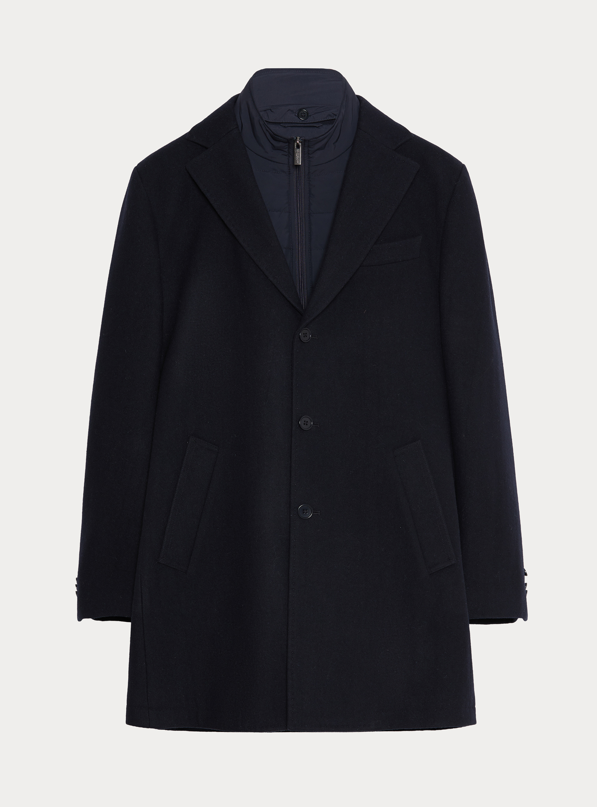Wool-blend coat with detachable bib, NAVY BLUE