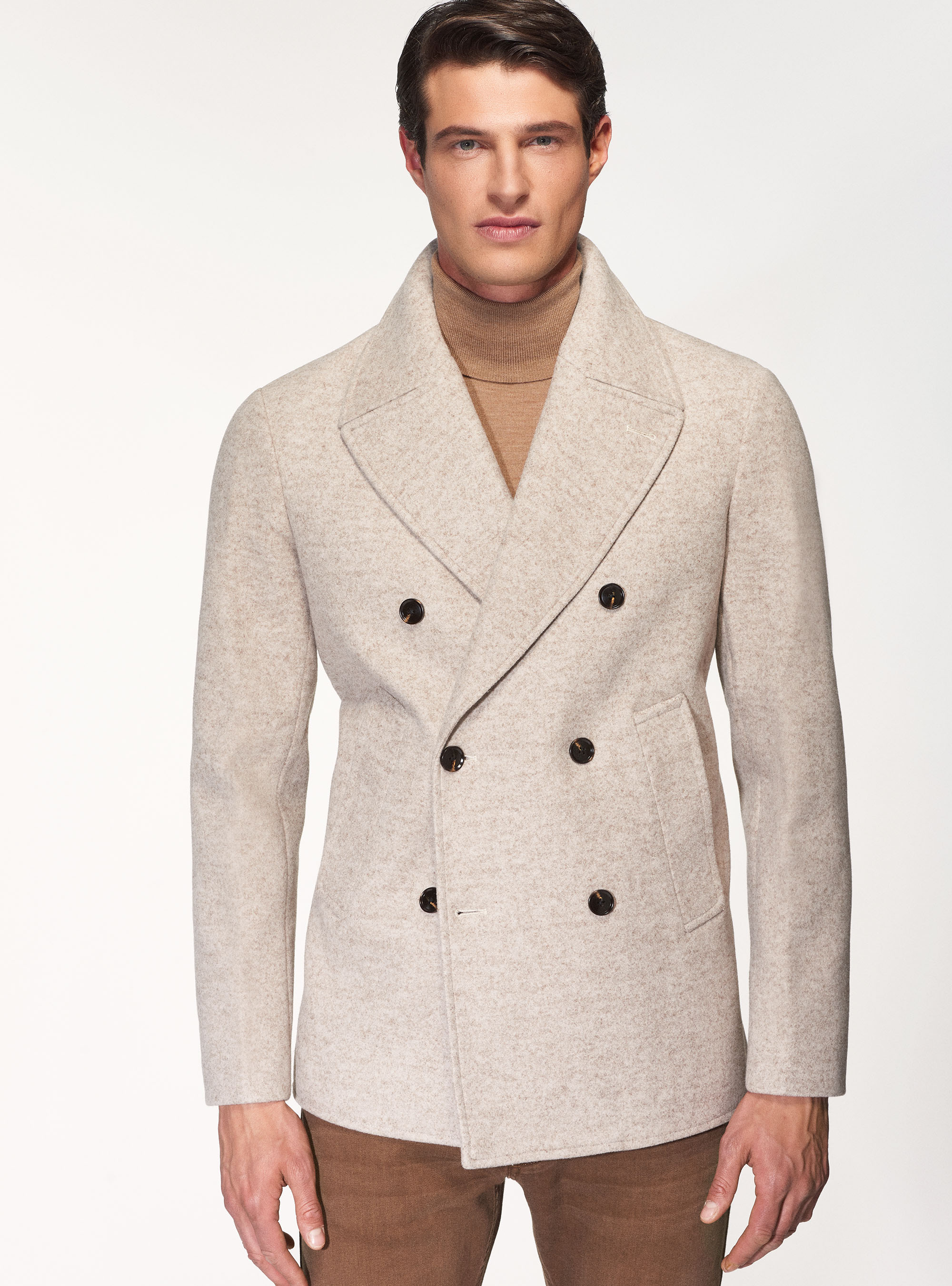 Peacoat in misto lana, ECRU