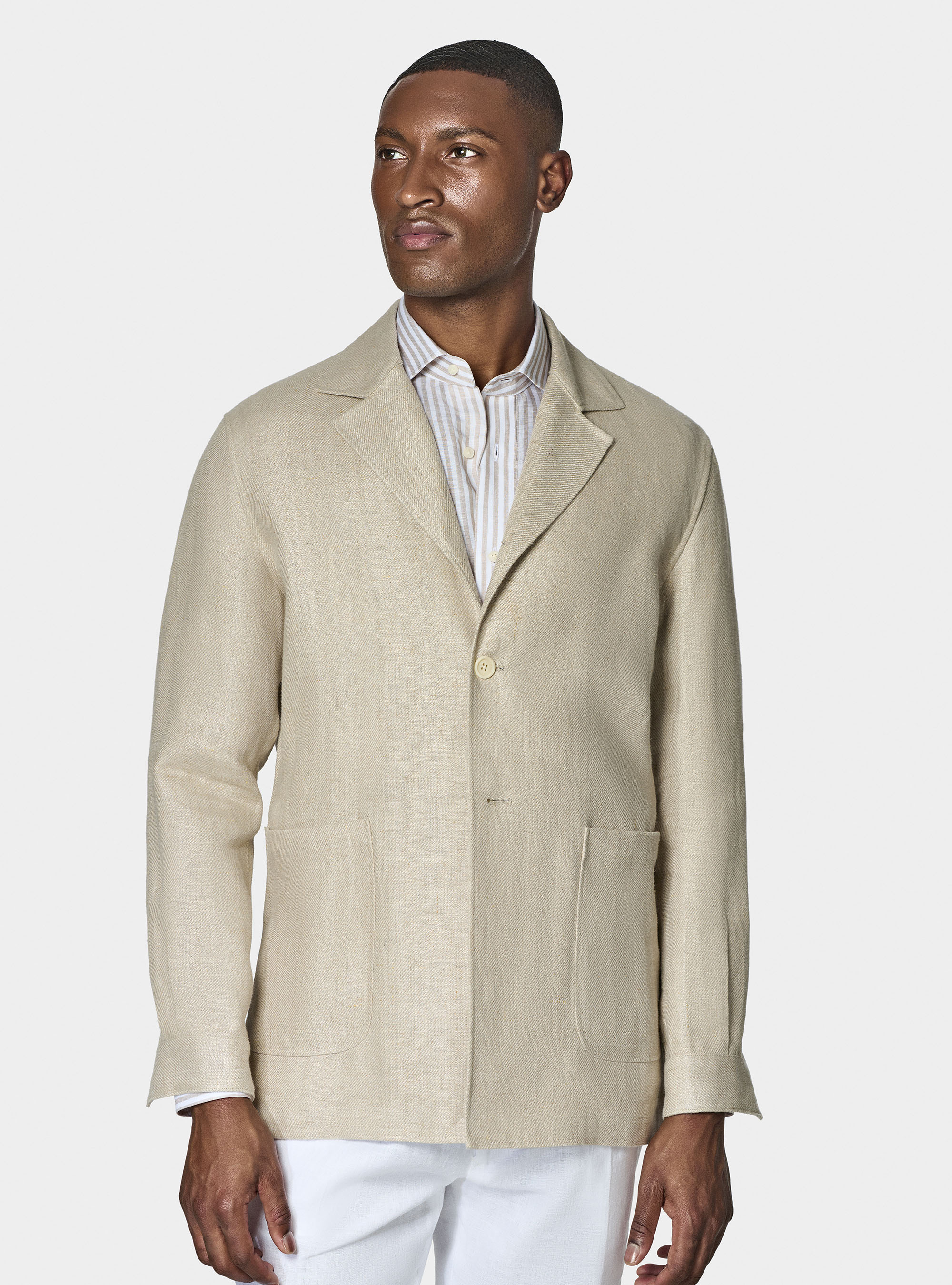 Giacca camicia in twill di lino, SABBIA