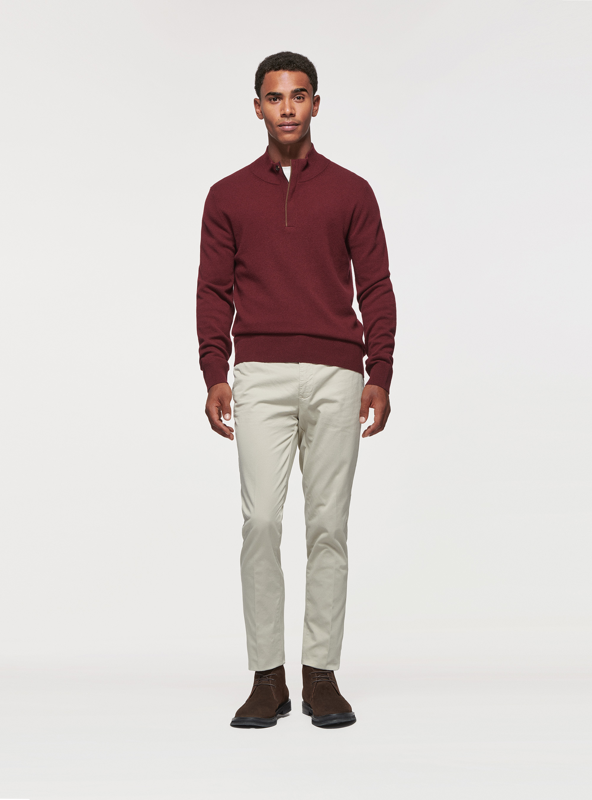 Half-zip sweater with patches in lambswool wool and cashmere, BORDEAUX