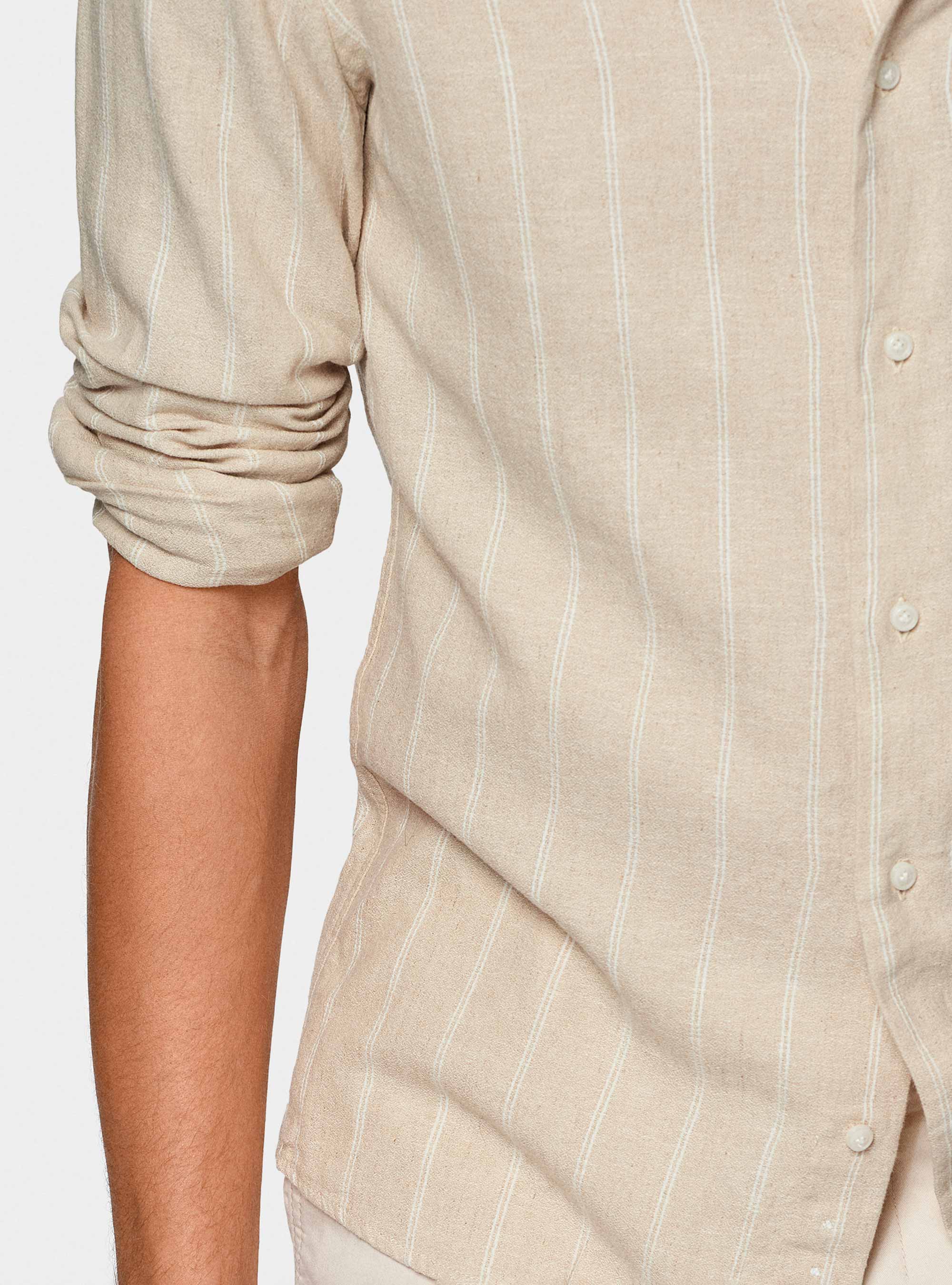 Camisa de rayas de crep&eacute; de lino y algod&oacute;n, ARENA