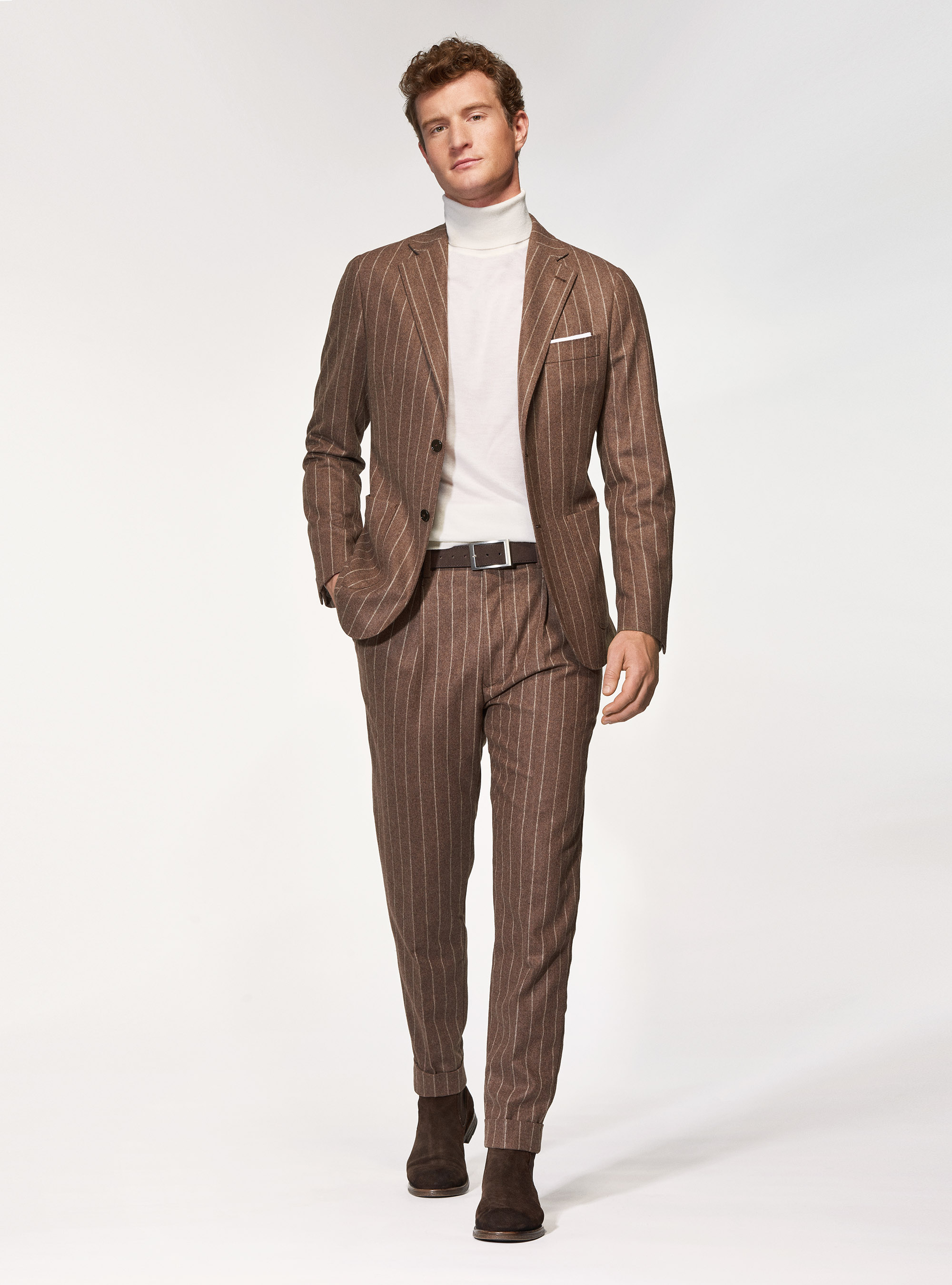 Giacca per abito tabacco in pura lana gessata Vitale Barberis Canonico, TABACCO