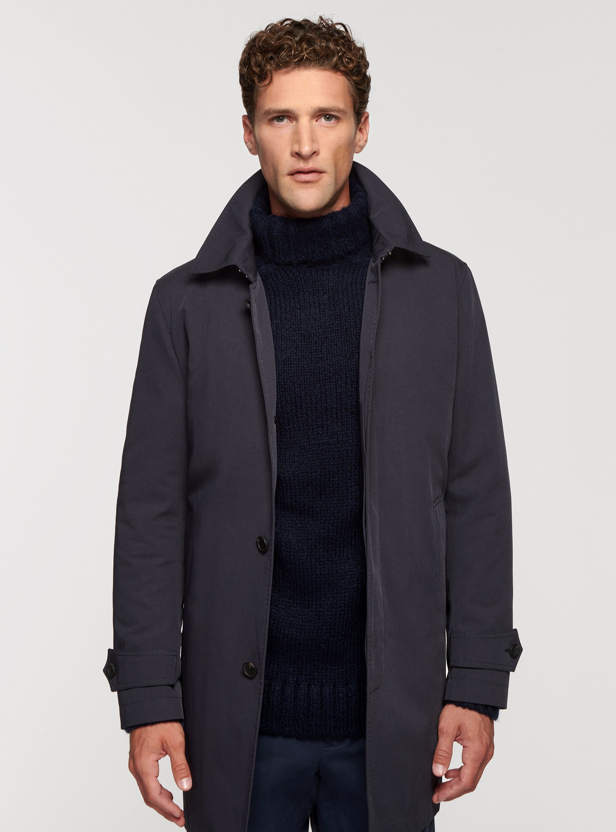 Impermeabile monopetto in tessuto idrorepellente, BLU NAVY