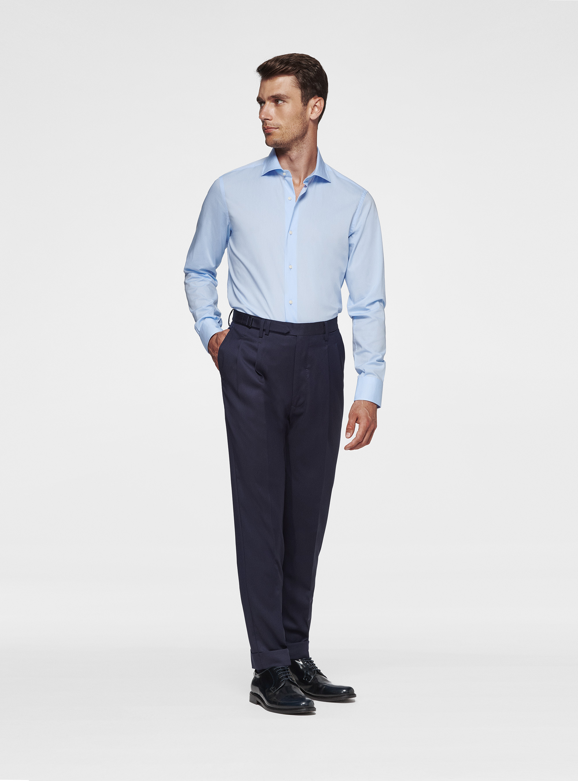 Pantalón doble pinza de pura lana Reda, AZUL MARINO