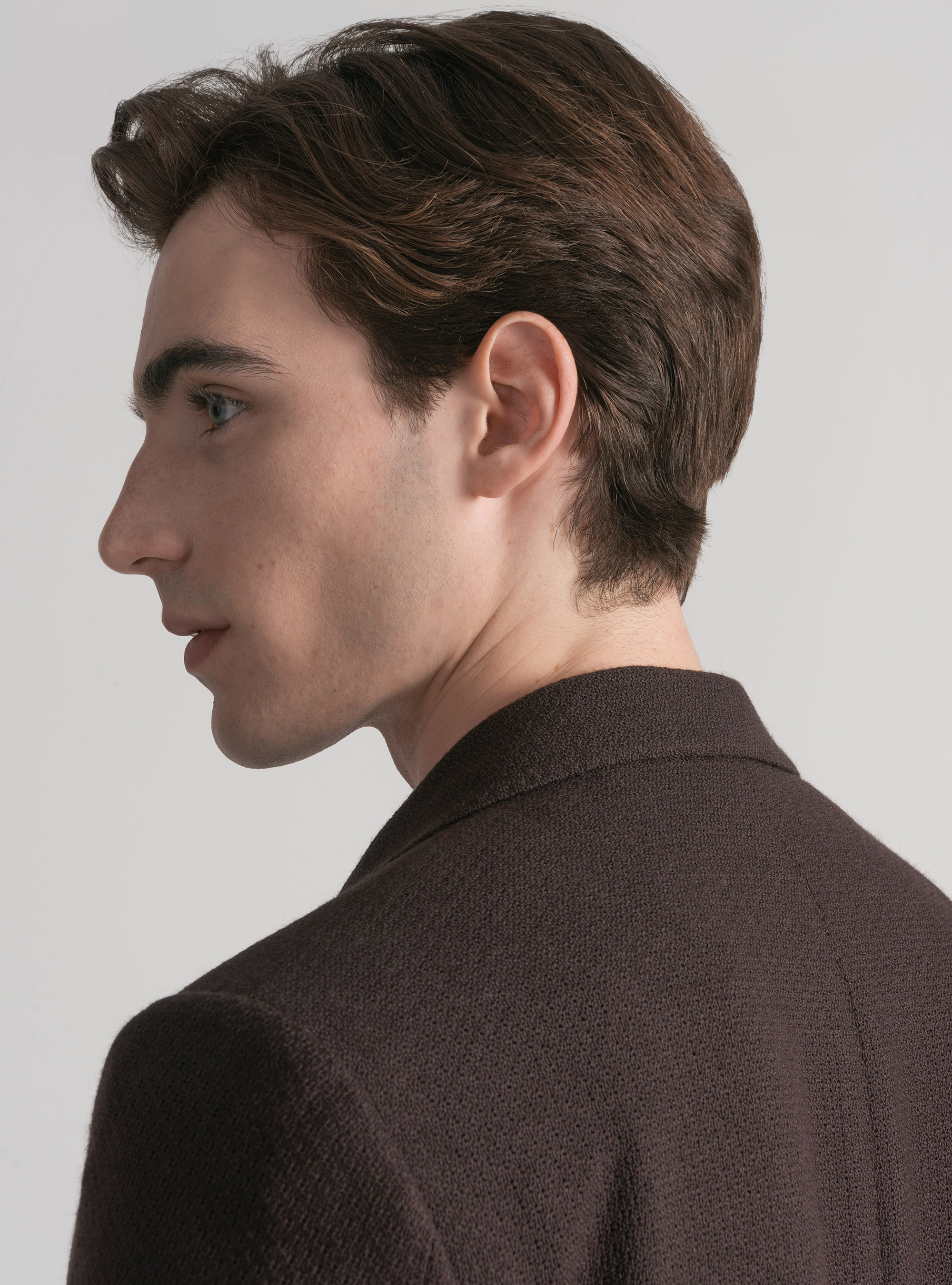 Giacca giro inglese in lana e cotone, MARRONE