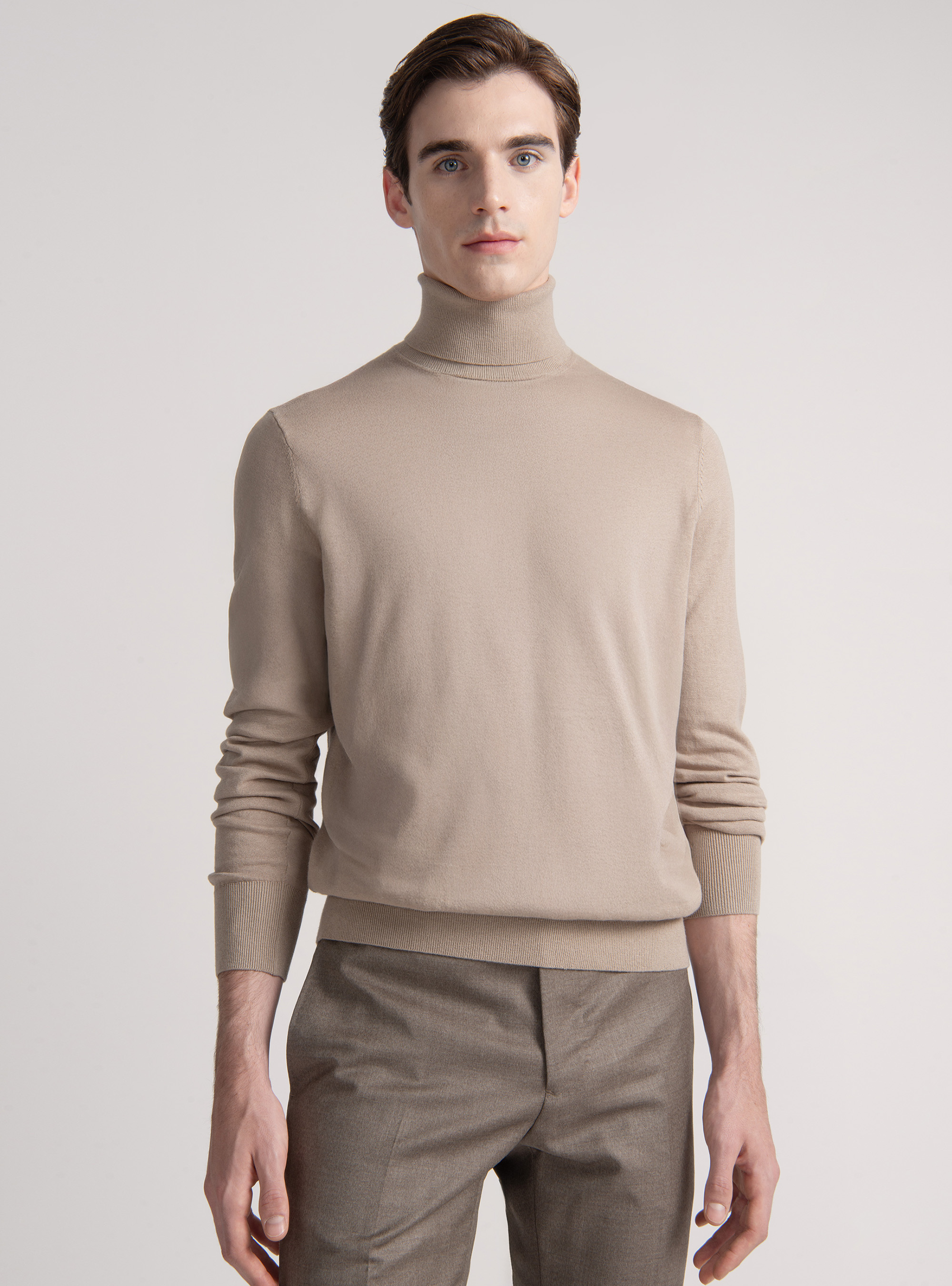 Silk and cashmere cotton turtleneck, SAND