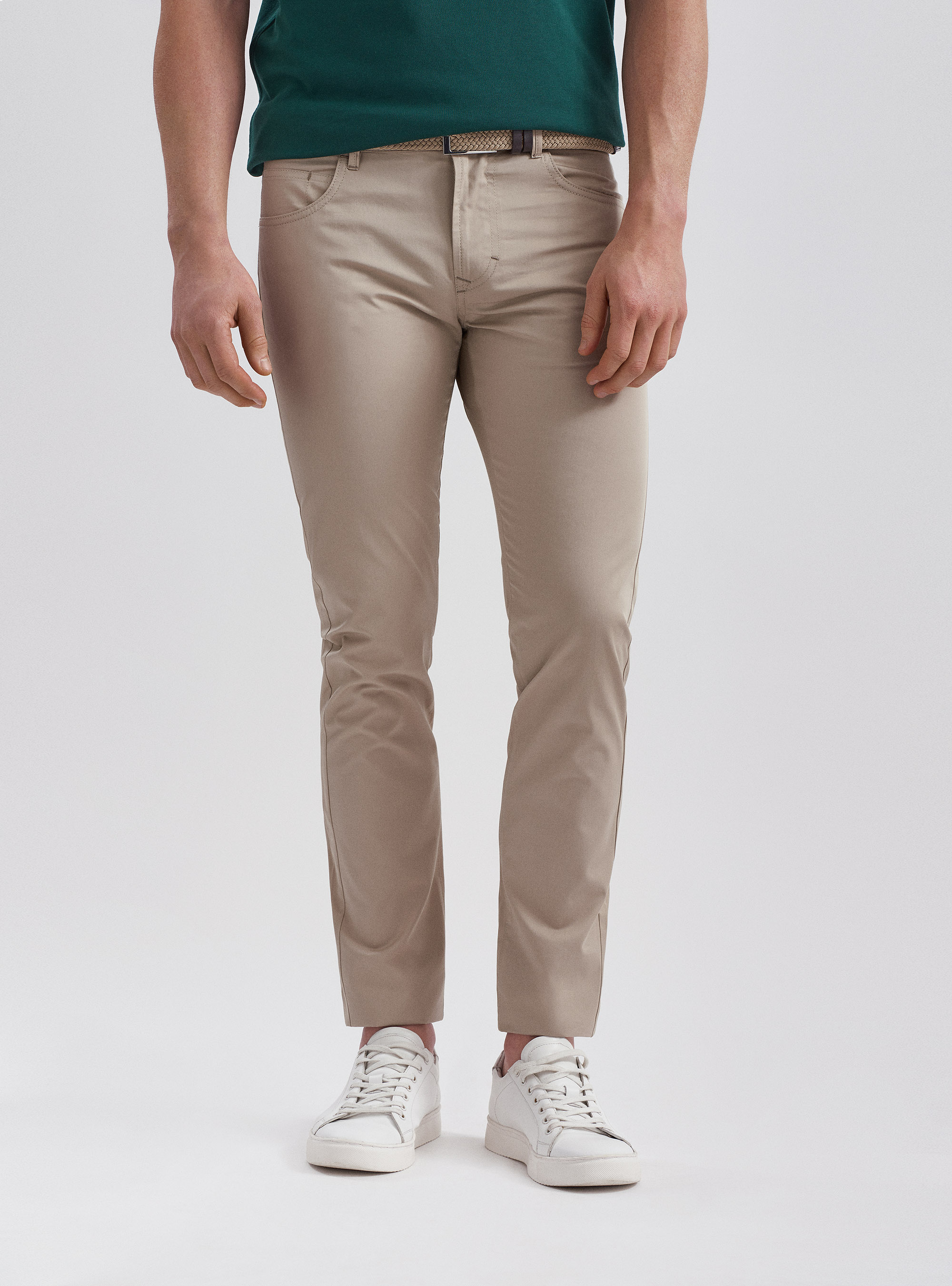 Pantaloni 5 tasche in twill di cotone leggero, SABBIA