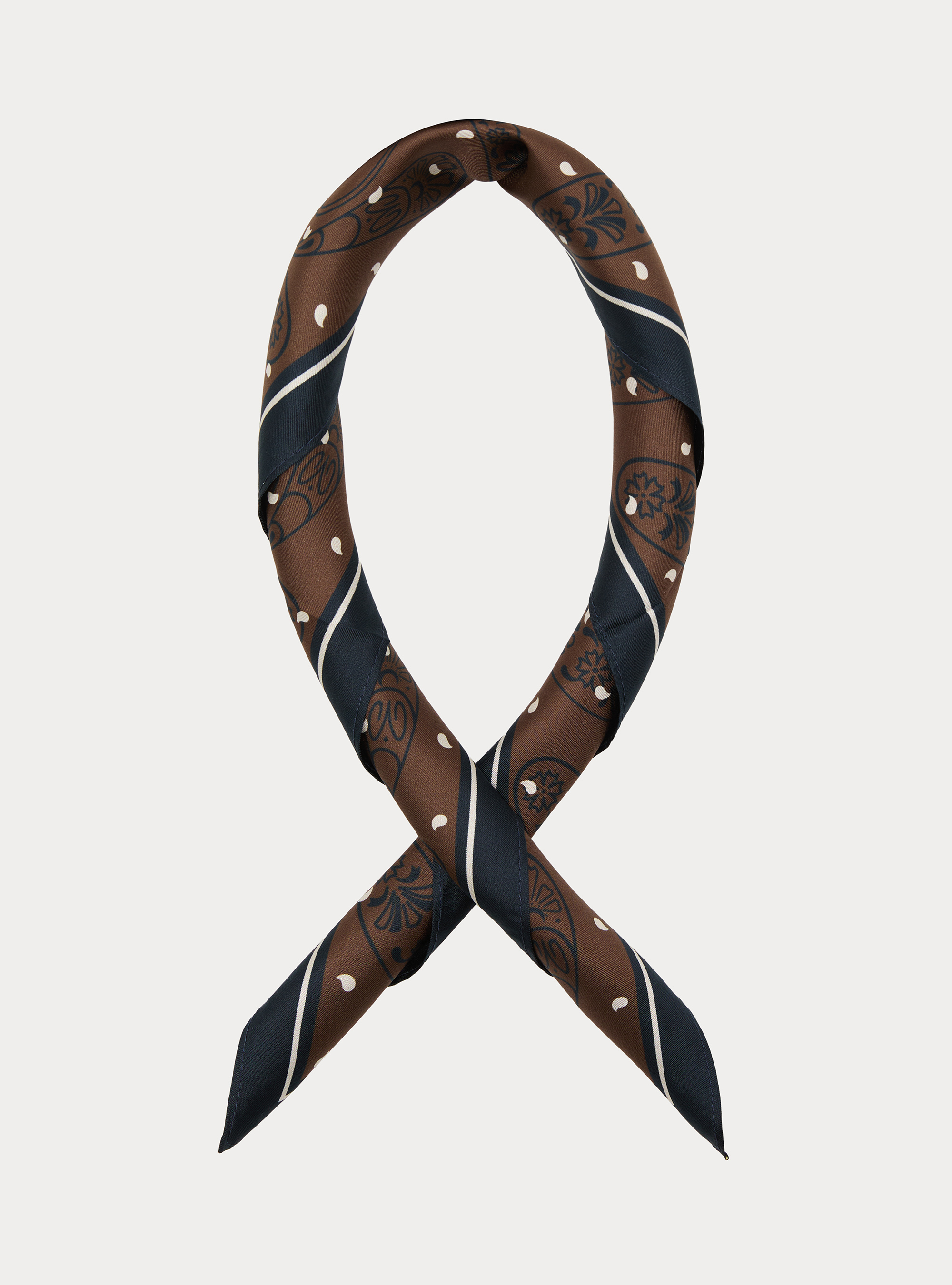 Foulard in seta stampata fantasia macro paisley, BROWN