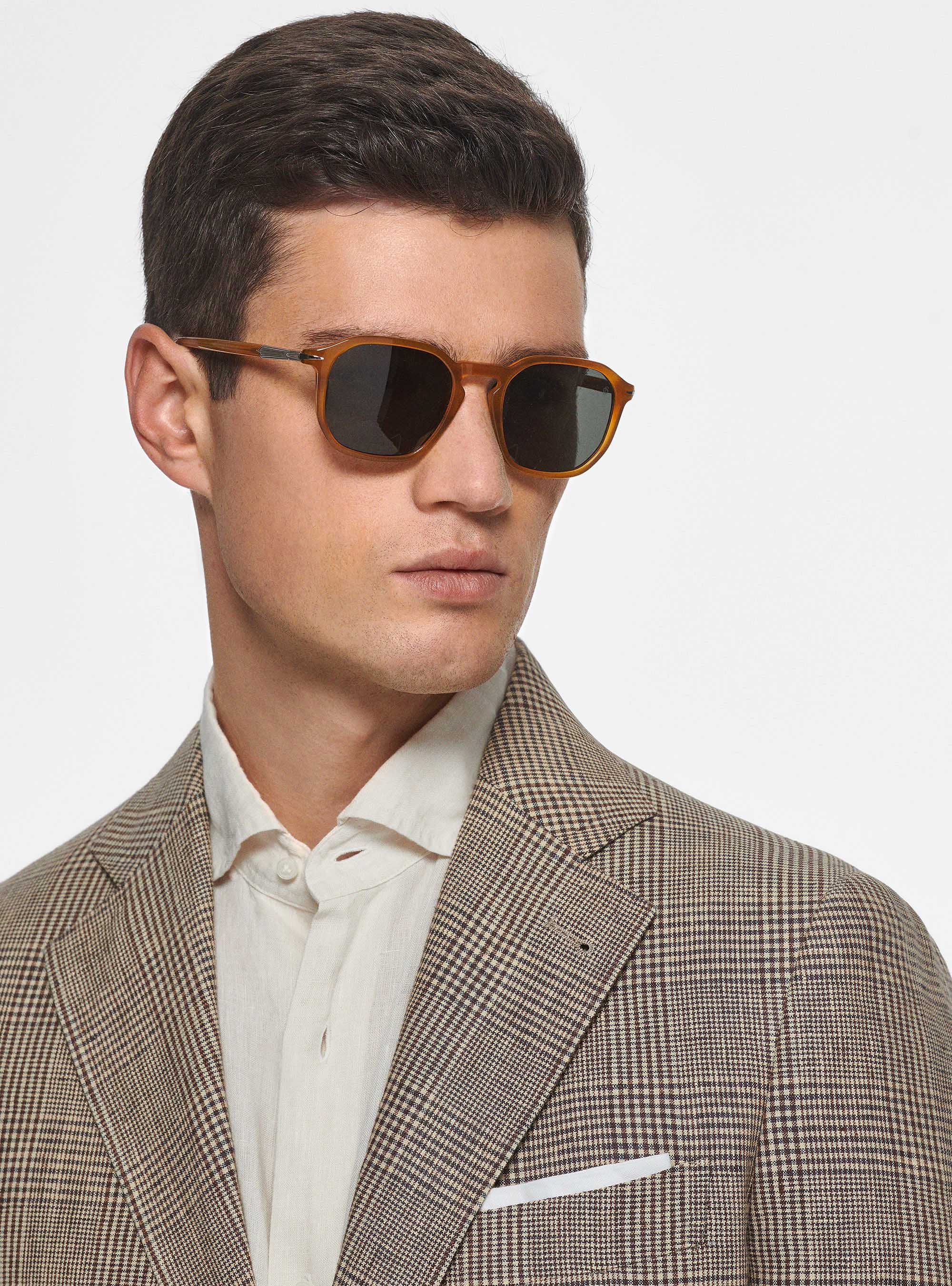 Prince of Wales blazer in pure linen, BROWN