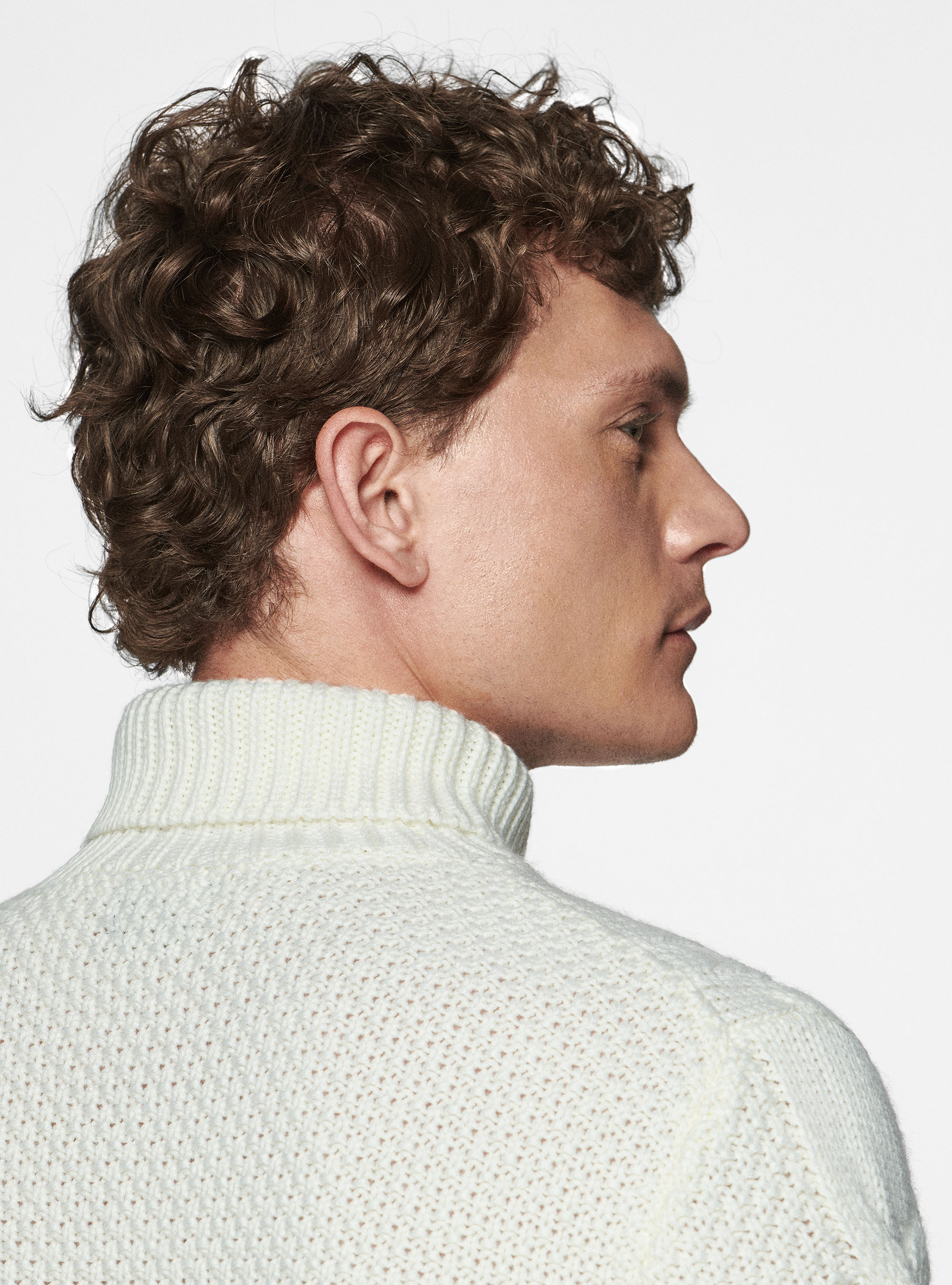 Maglia collo alto in misto lana con treccia, BIANCO