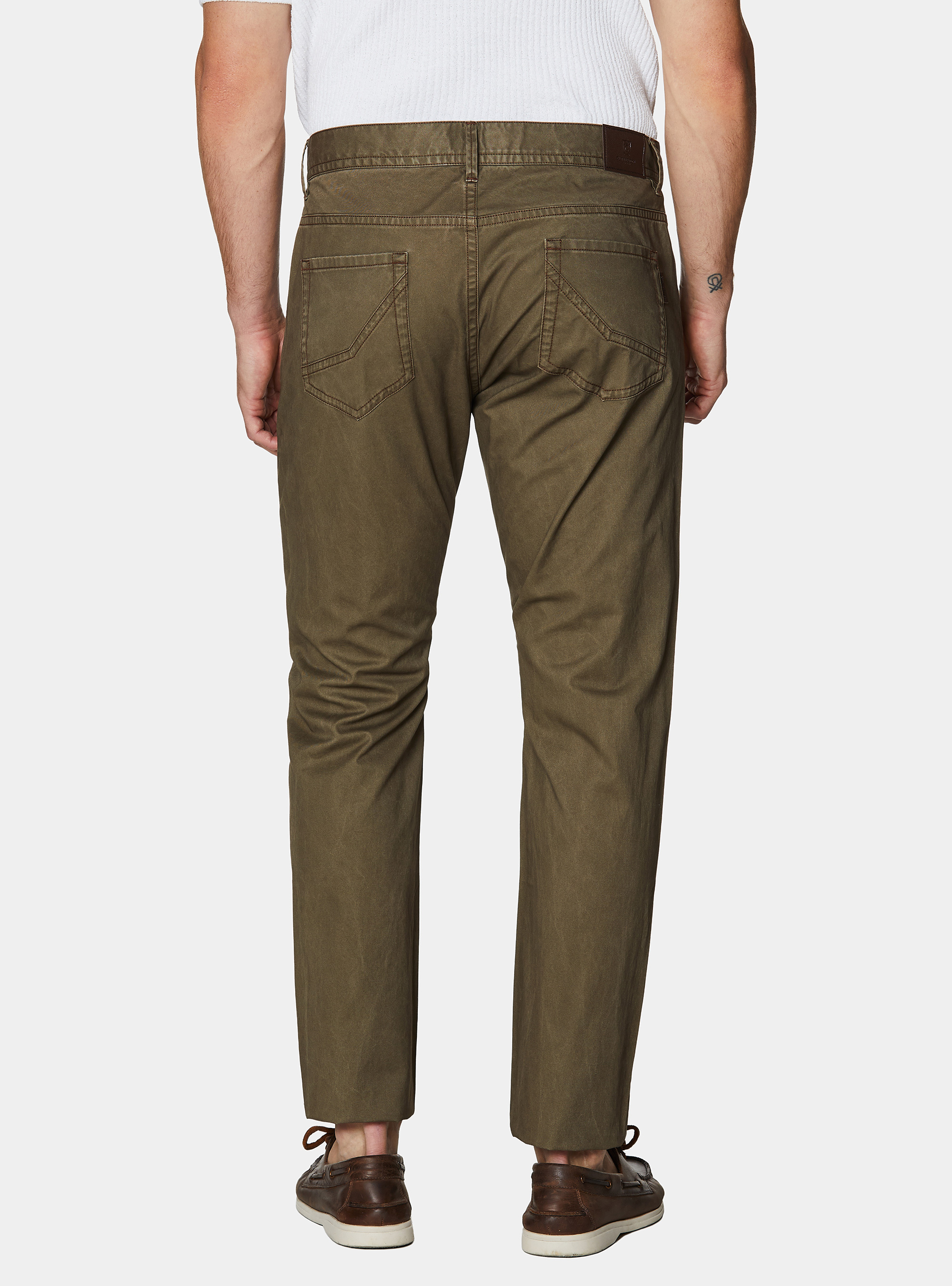 Pantaloni slim fit in cotone lavato, OLIVA
